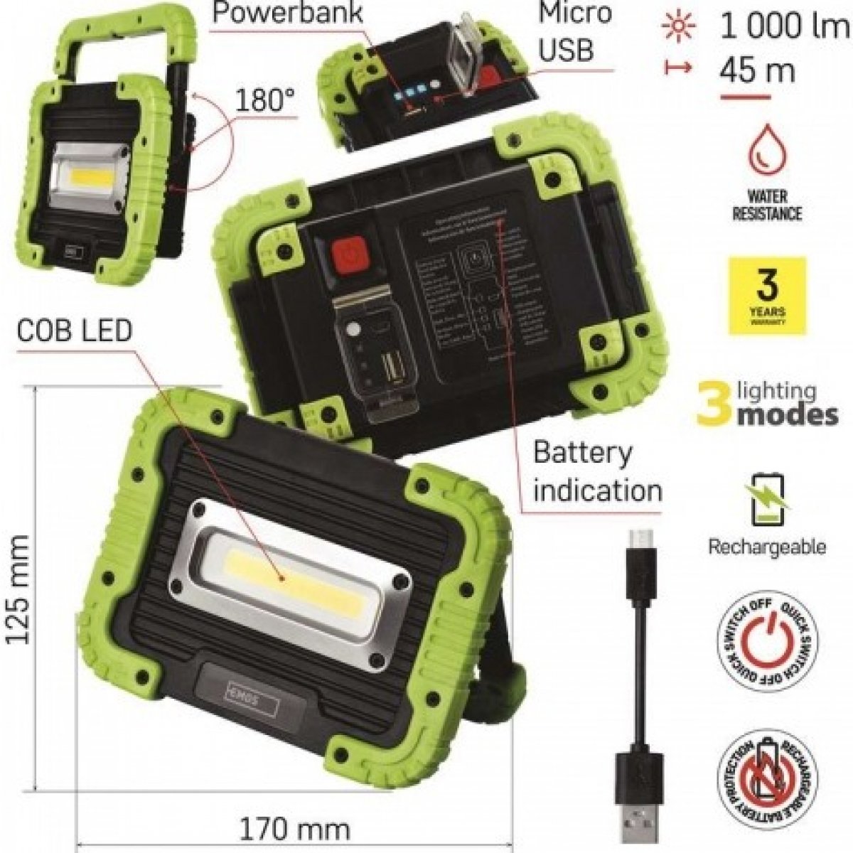 Įkraunamas LED žibintas,10 W COB LED