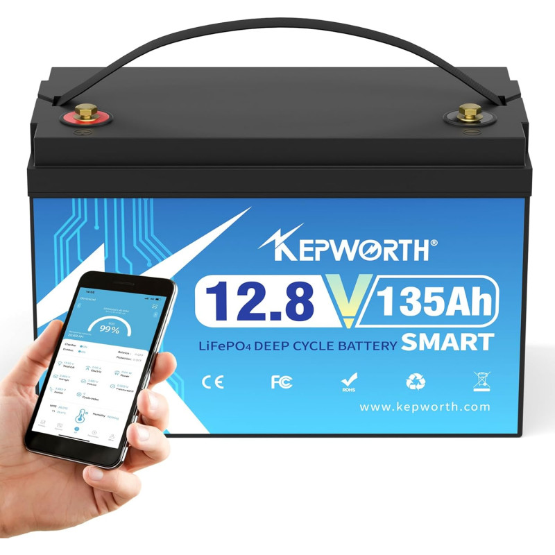 Akumuliatorius KEPWORTH Lithium LifePo4  12V 135Ah MINI Bluetooth (332x220x176mm, 12,8kg) IP65 Waterproof