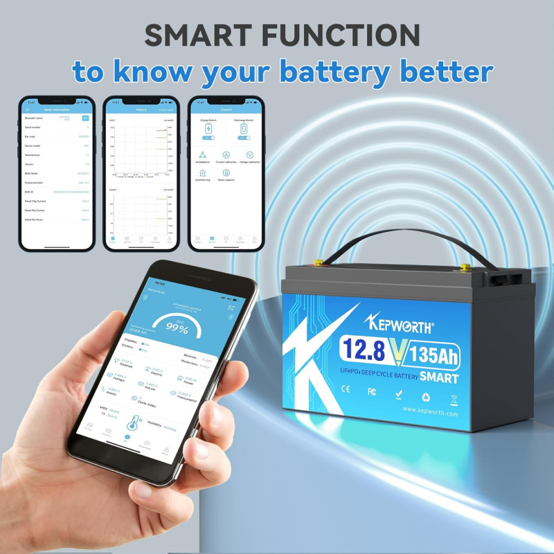 Akumuliatorius KEPWORTH Lithium LifePo4  12V 135Ah MINI Bluetooth (332x220x176mm, 12,8kg) IP65 Waterproof
