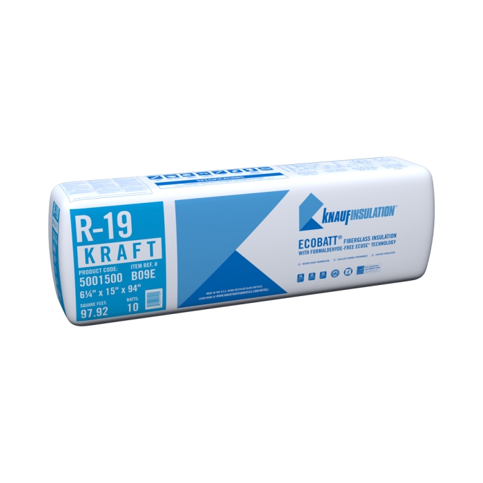 R-19 KRAFT FACED FIBERGLASS BATT 15 IN X 94 IN B09E 97.92 SF PER BAG