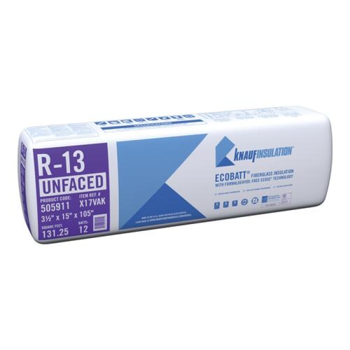 R-13 UNFACED FIBERGLASS BATT 15 IN X 105 IN X17VAK 131.25 SF PER BAG