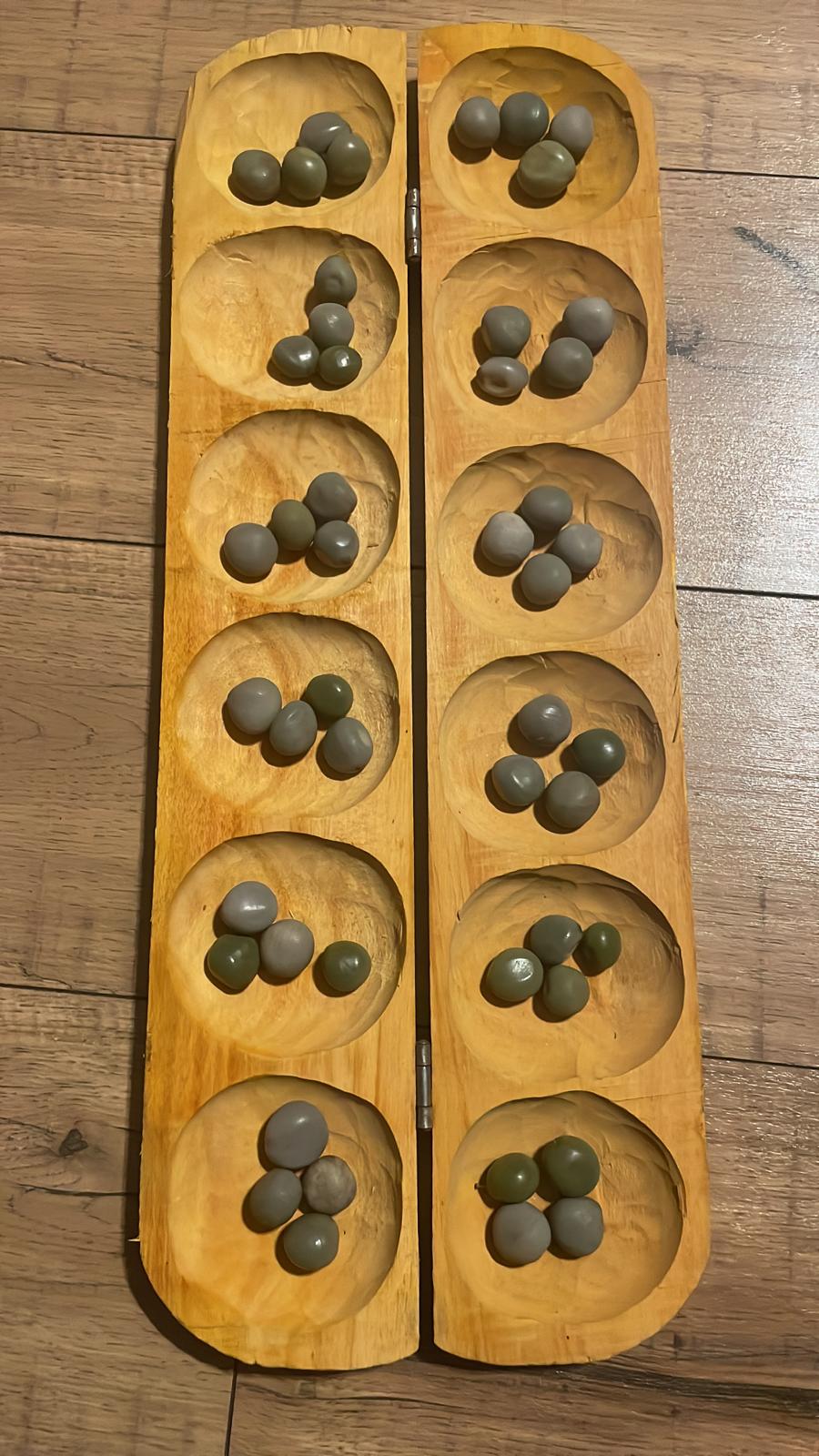 Zion Handcarved Solid Wood Ayo Game Board and Seeds