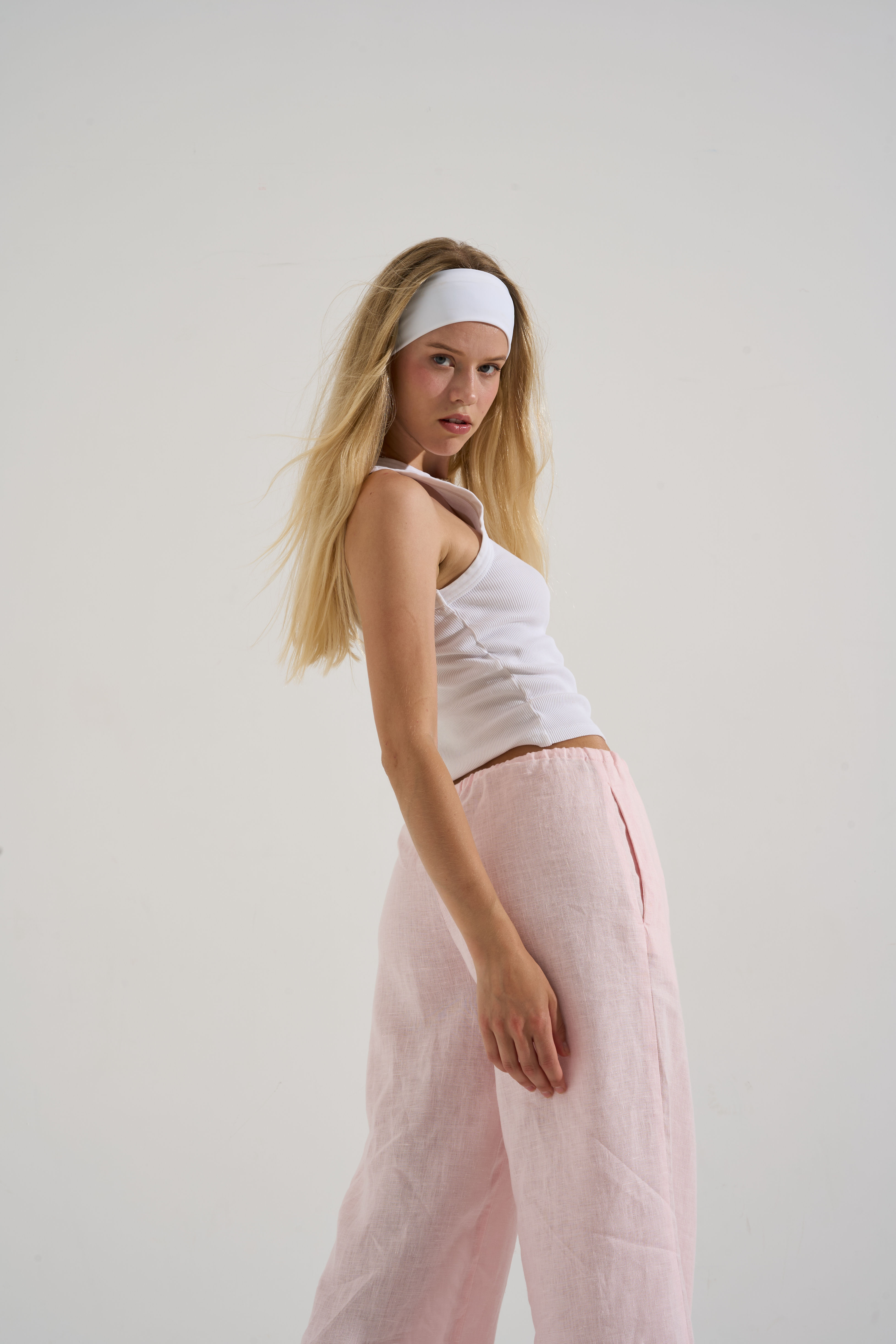 Linen pants PALMA baby pink