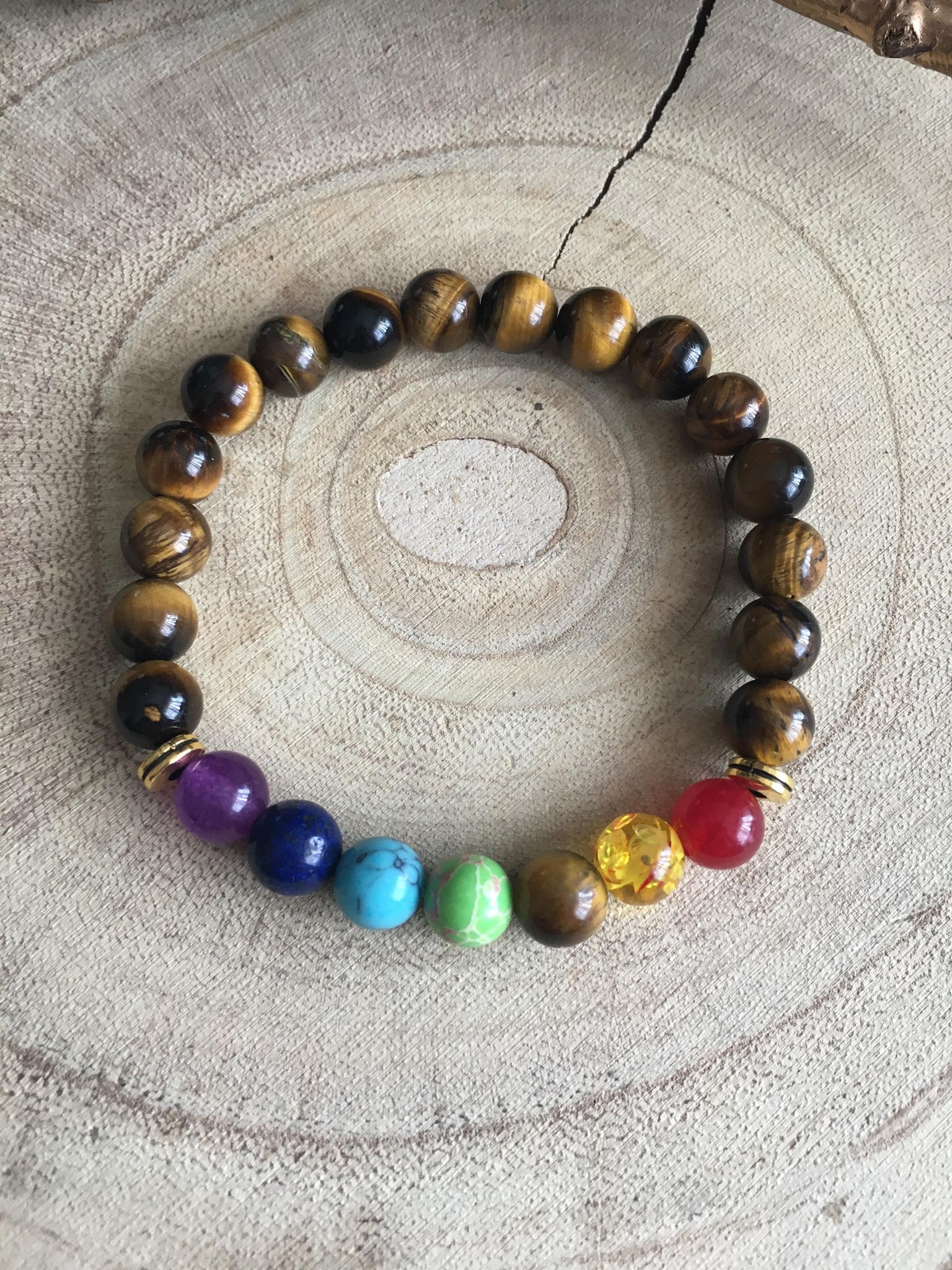 Bracelet 7 chakras ( œil du tigre )
