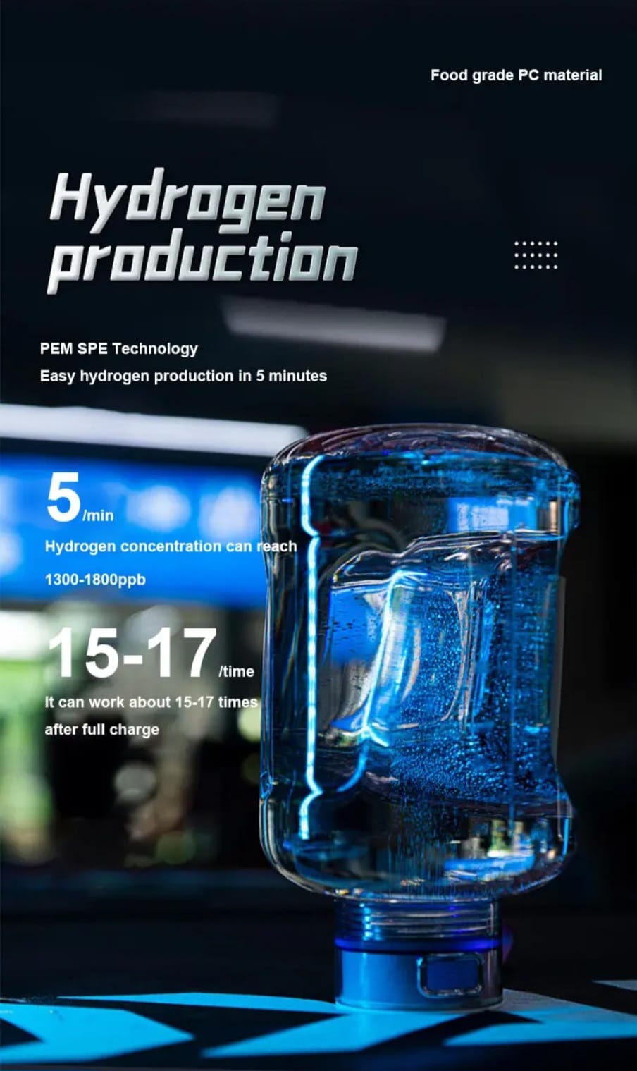 Hydrogen Ions water Sport Bottle 1500 ml with SPE/PEM