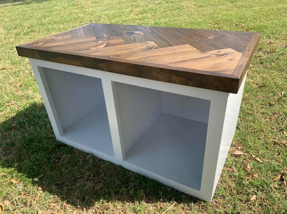 2 Cubby Storage Bench - Herringbone Top