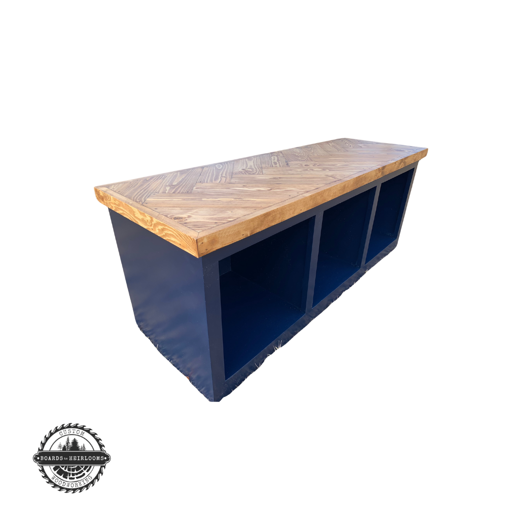 3 Cubby Storage Bench - Herringbone Top