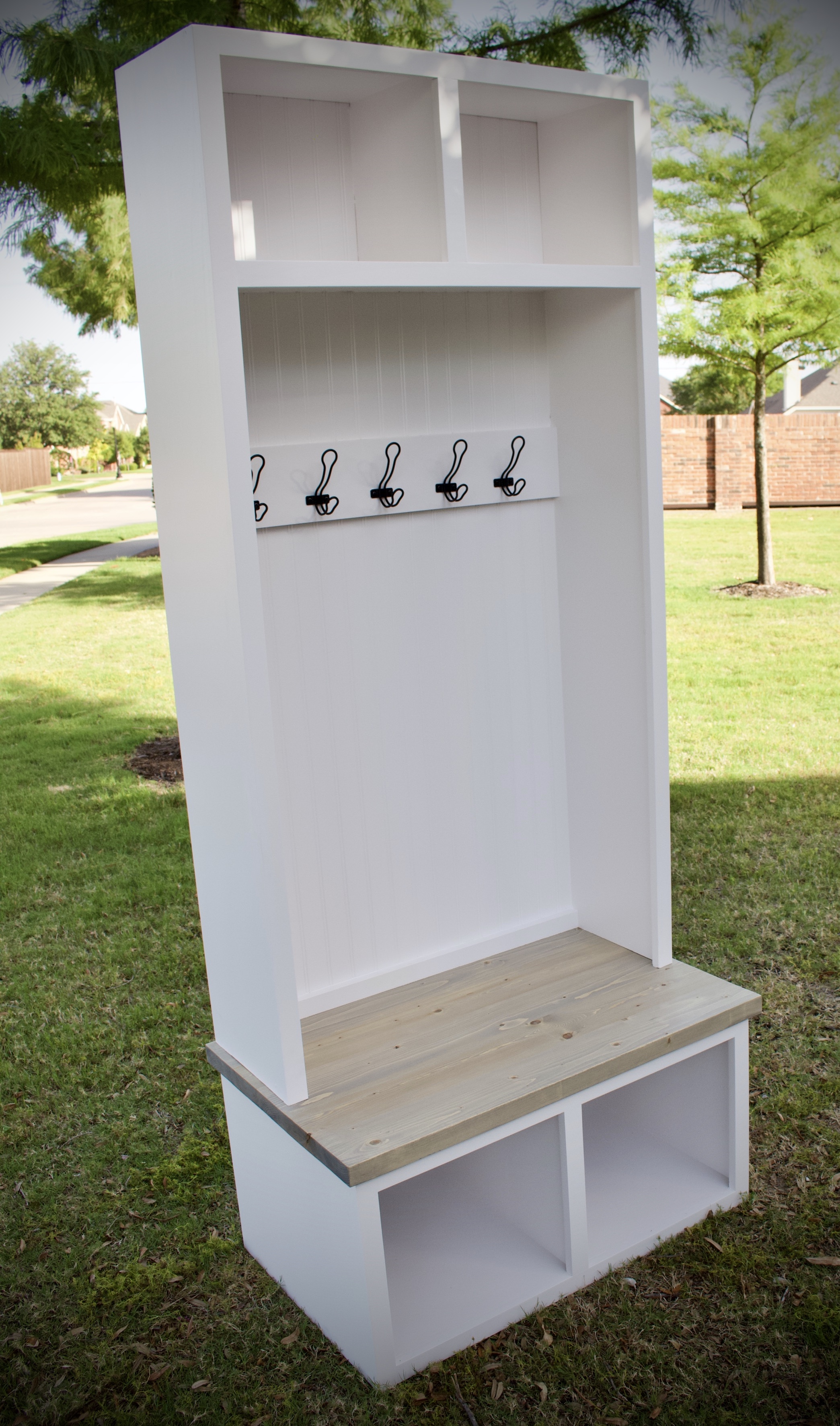 2 Cubby Hall Tree - Painted Beadboard Back