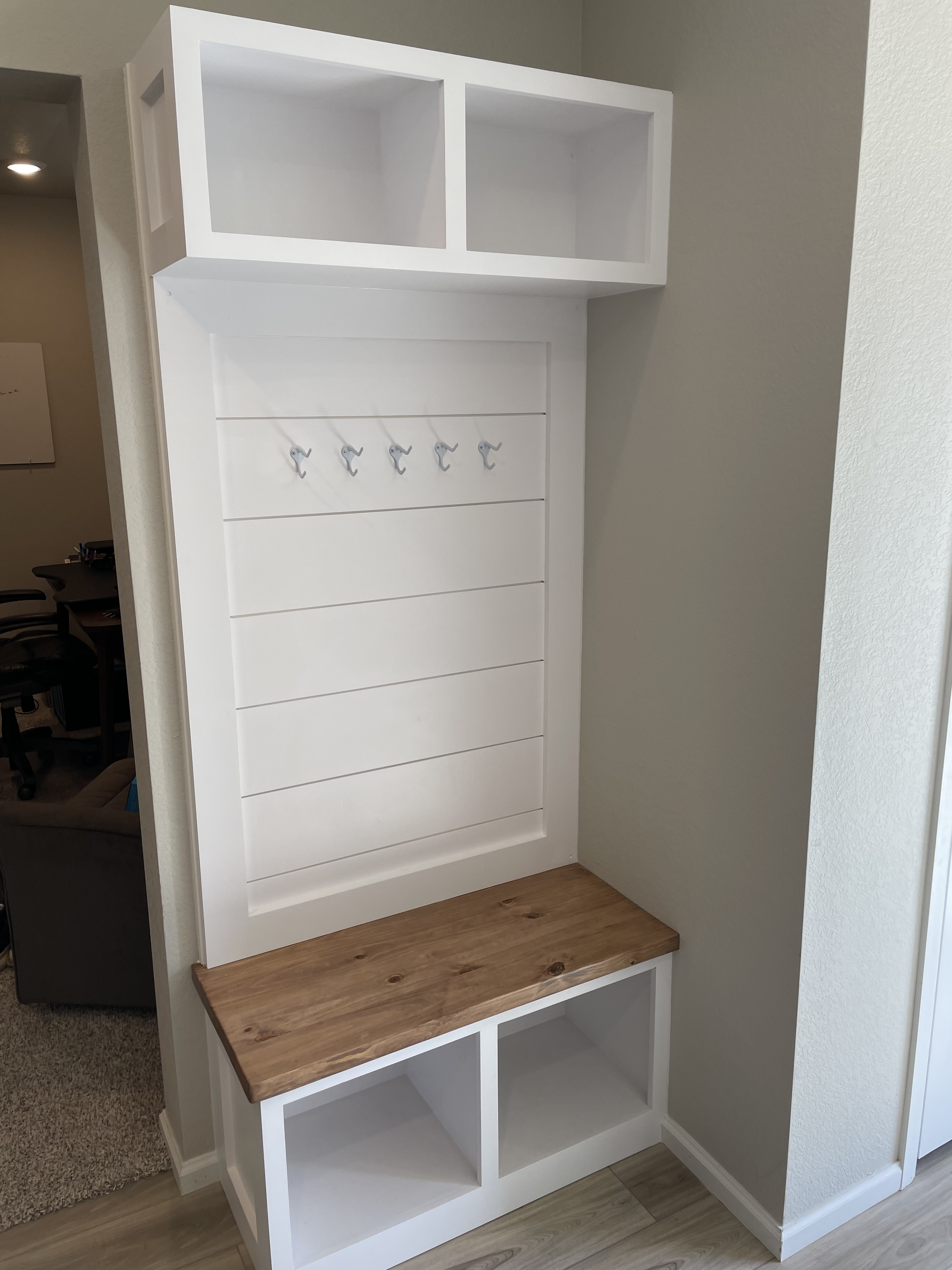 2 Cubby Hall Tree - Painted Shiplap Back