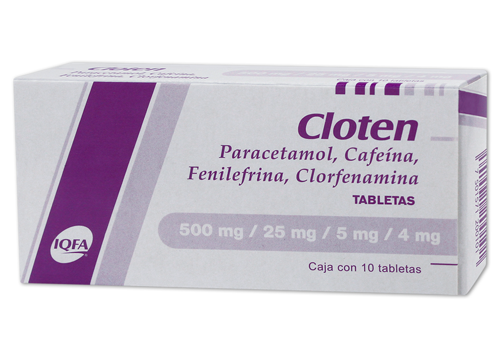 CLOTEN 10 TAB 500/25/5/4 MG CLORFENAMINA;CAFEINA;PARACETAMOL;FENILEFRINA