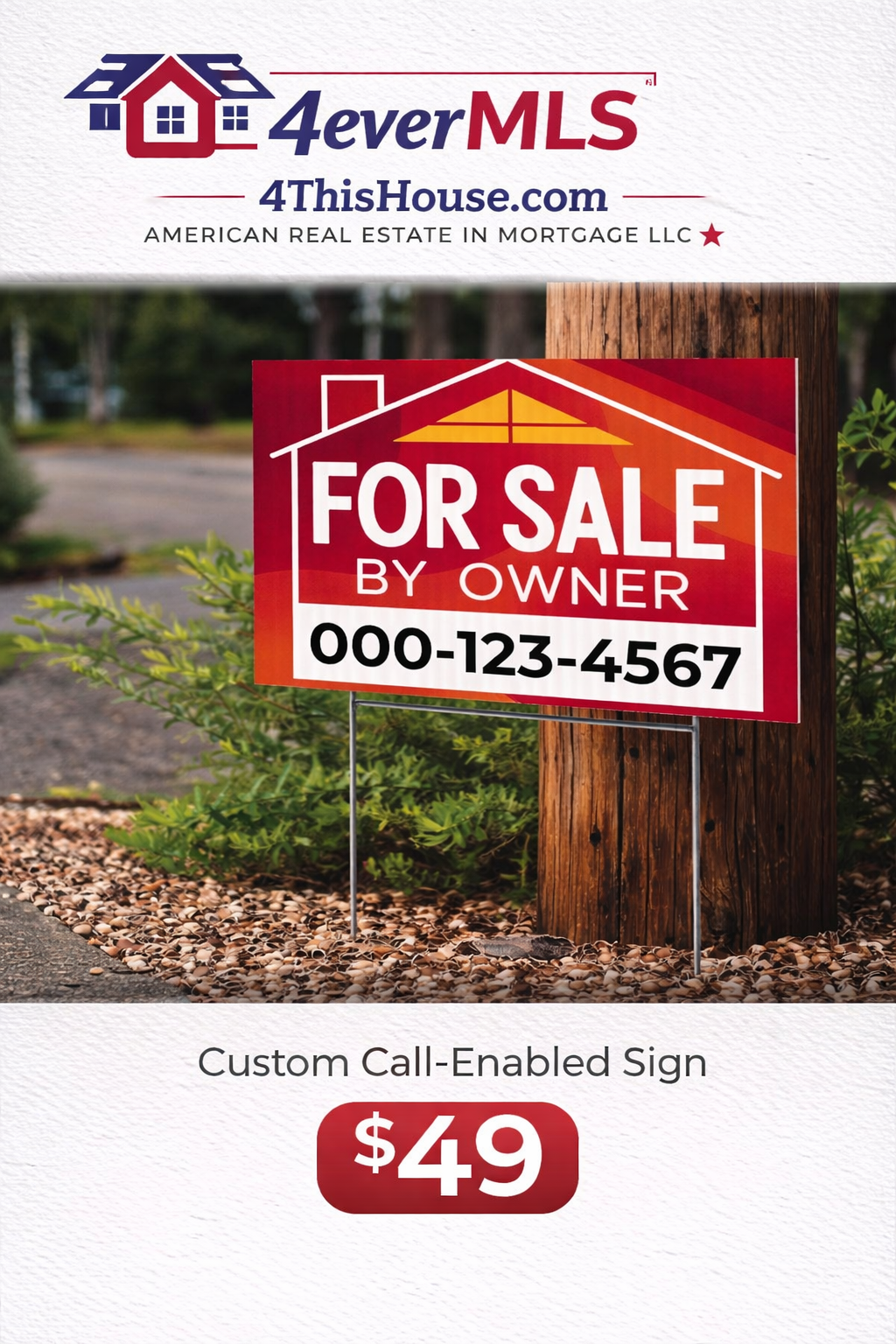 24x18" Custom For Sale by Owner Yard Sign with Stakes— $49  