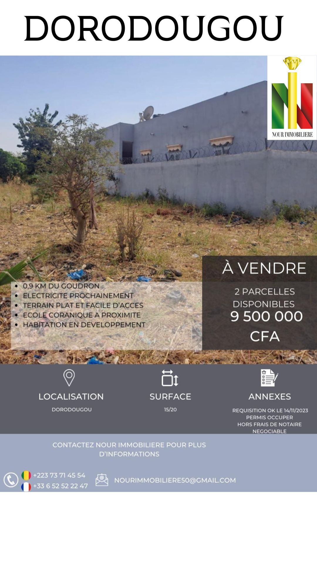  Terrains à vendre à Dorodougou – Bamako | Permis d’occuper valide