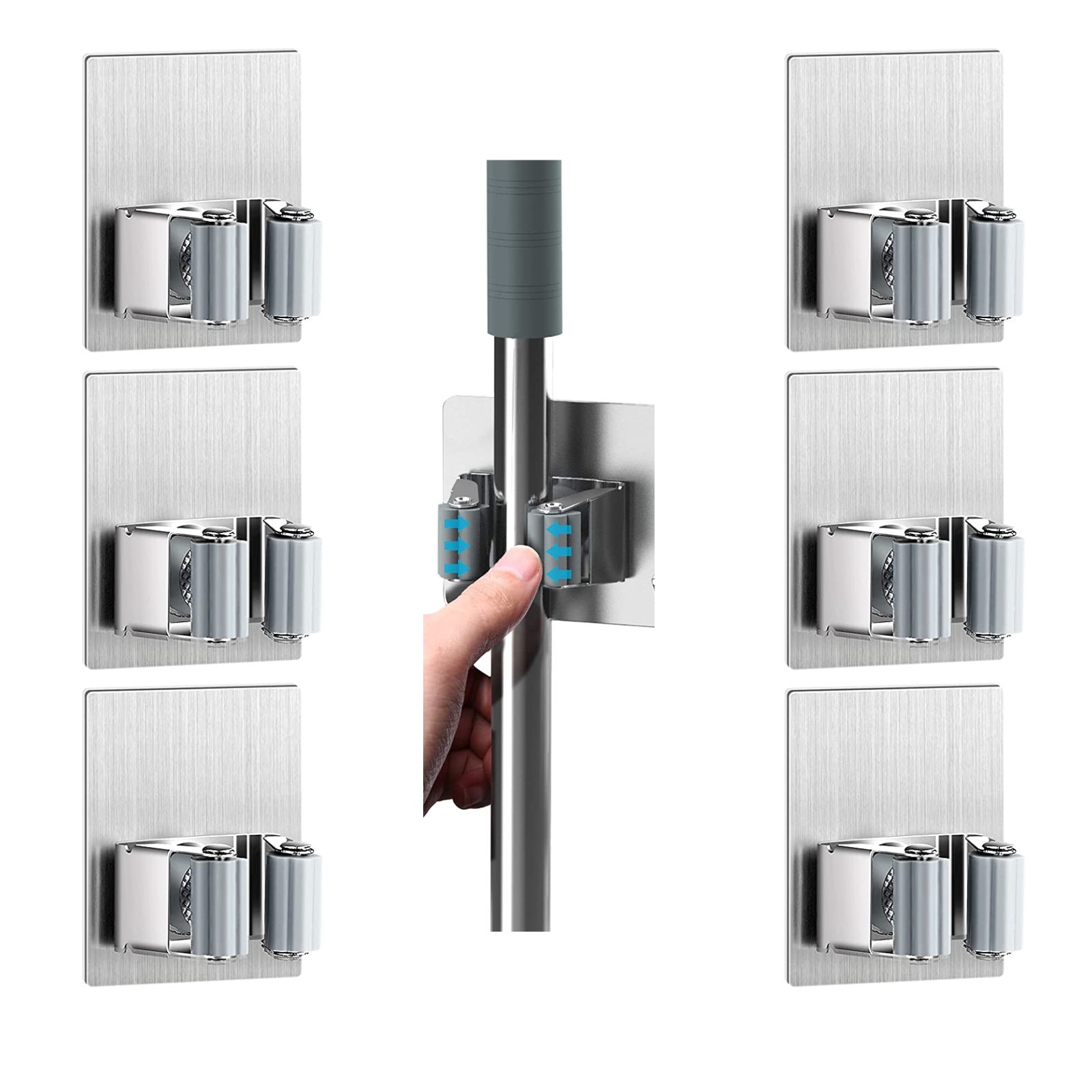 ZALCOON Mop Broom Holder Wall Mount - Mop Holder Self Adhesive Broom Hanger Stainless Steel for Home Garage Garden Laundry Room Storage, Kitchen Tools Organizer