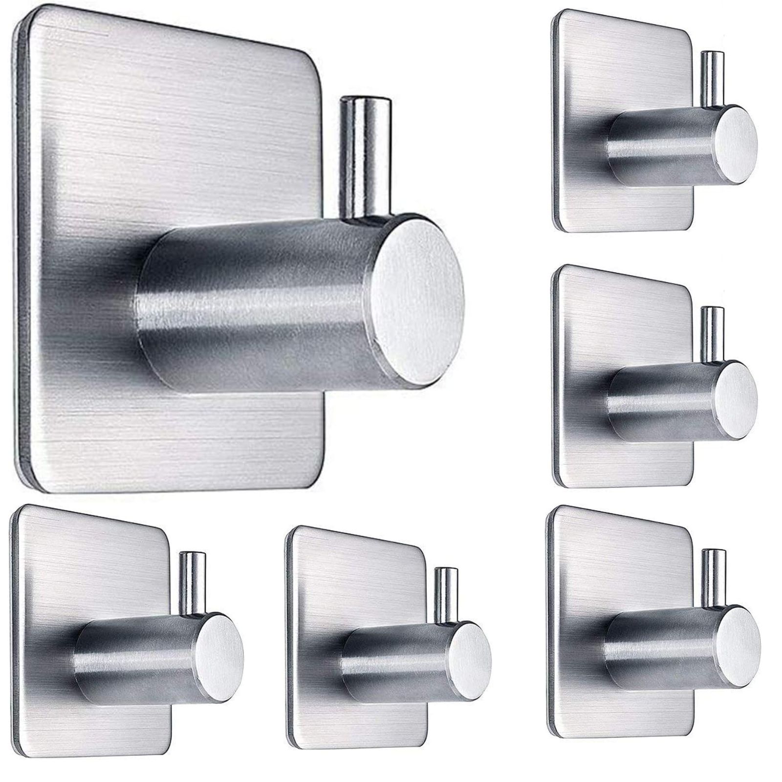 Zalcoon Adhesive Hooks, Self Adhesive Towel Hooks Waterproof Shower Wall Stick on Hooks Heavy Duty Stainless Steel Bathroom Kitchen Sticky Hooks for Towel Robe Loofah Key Coat Bag 6 Pcs