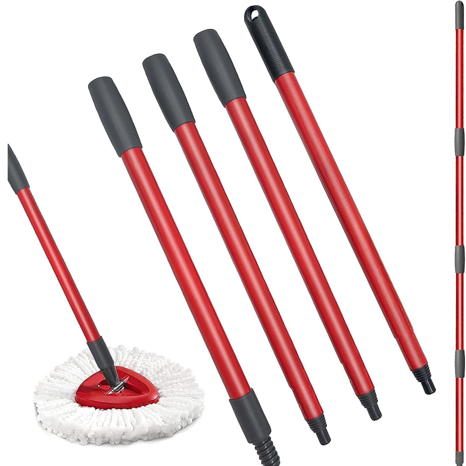 Spin Mop Replacement Handle & Base - Mop Stick Compatible with Vileda / O-Cedar Spin Mop, 4-Section 30" to 58" Mop Handle Replacement Stick with Base, EasyWring Mop Handle for Floor Cleaning