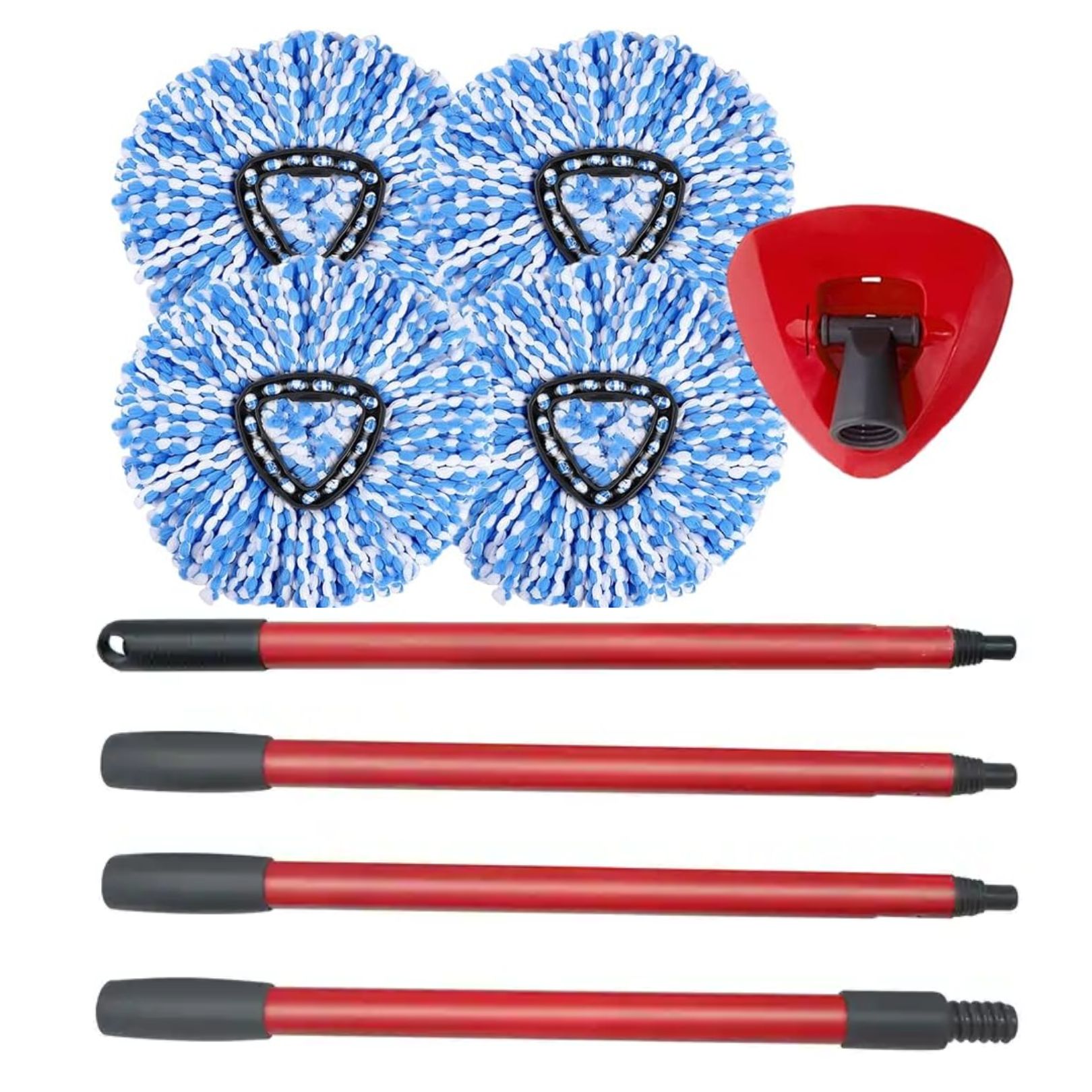 Spin Mop Replacement Handle & Base - Mop Stick Compatible with Vileda / O-Cedar Spin Mop, 4-Section 30" to 58" Mop Handle Replacement Stick with Base, EasyWring Mop Handle for Floor Cleaning