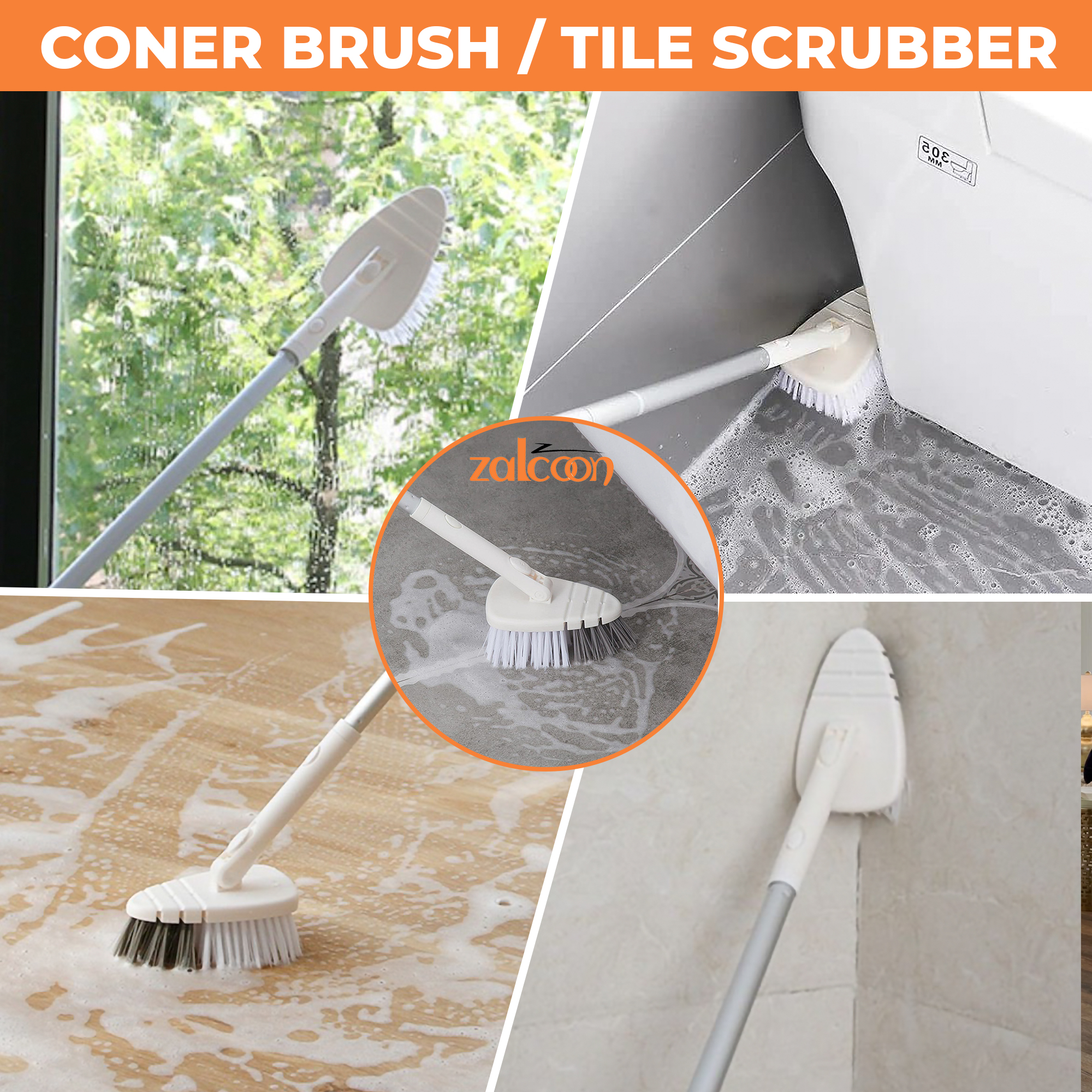 zalcoon 6-in-1 Household Cleaning Set, Extendable Pole, Fiber Duster, Electrostatic Flat mops, Indoor/Outdoor Broom, Tile scrubber, Wiper/Scraper Broom, 30 Dry and 20 Wet Disposable Sweeper Cloths