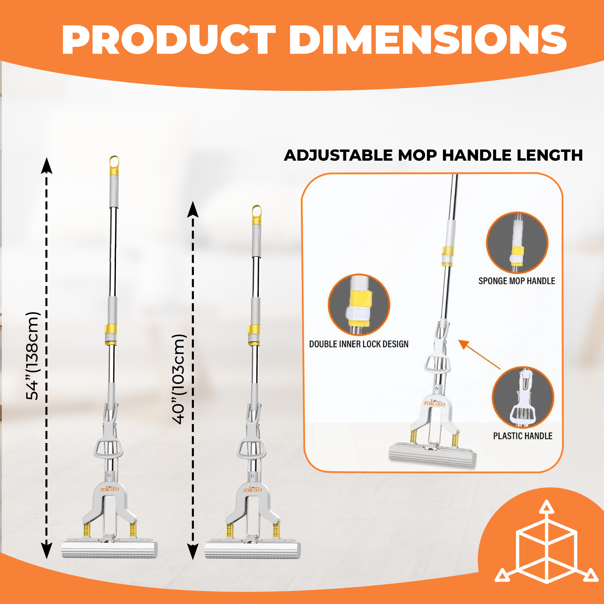 ZALCOON PVA Folding Sponge Mop, Self Squeeze Super Absorbent PVA Sponge Heads | Telescopic Metal Handel | Household Cleaning Tool for Kitchen, Tiles, Multi-Surface Hard Floors (Pack of 1)