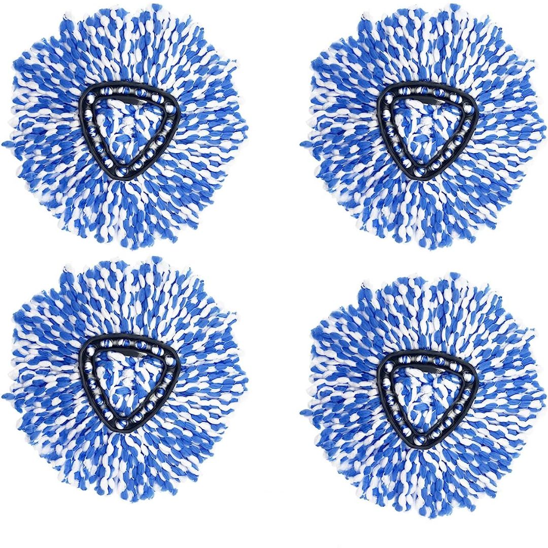 zalcoon Spin Mop Heads Replacement Compatible with Vileda Spin Mop, Easy Wring Dust Mop Head Replacement for Floor Cleaning, Triangle Shape (Pack of 4 Pieces) (Blue)