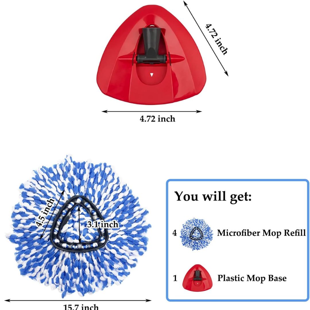 zalcoon Spin Mop Heads Replacement Compatible with Vileda Spin Mop, Easy Wring Dust Mop Head Replacement for Floor Cleaning, Triangle Shape (Pack of 4 Pieces) (Blue)