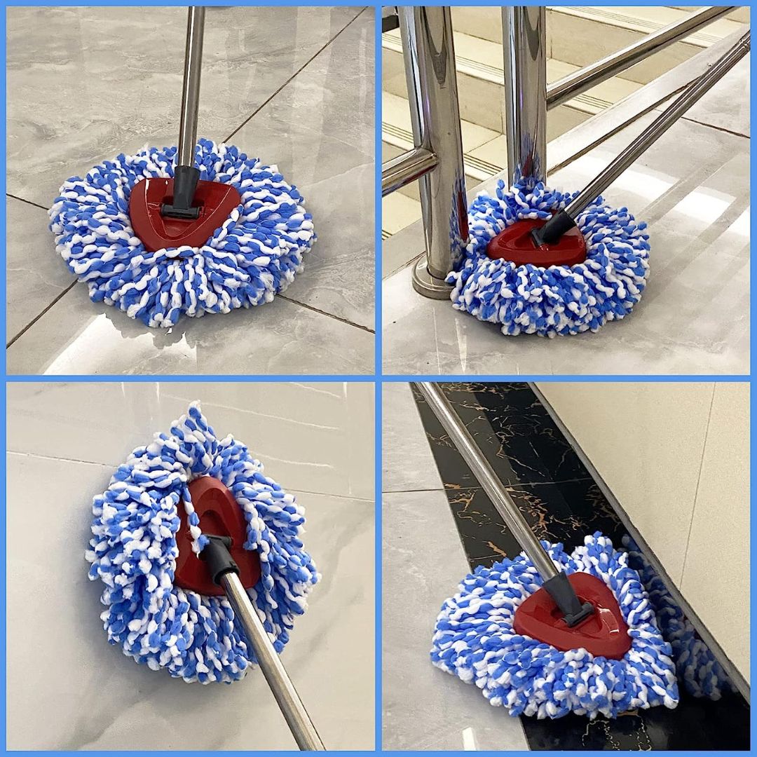 zalcoon Spin Mop Heads Replacement Compatible with Vileda Spin Mop, Easy Wring Dust Mop Head Replacement for Floor Cleaning, Triangle Shape (Pack of 4 Pieces) (Blue)