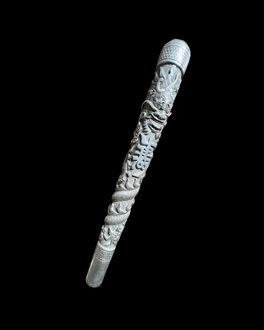 Ancien pommeau d'ombrelle en argent ciselé, Vietnam