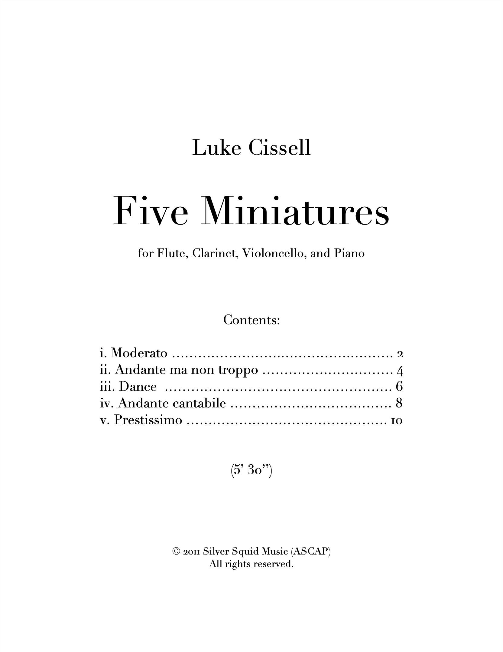 Five Miniatures (for flute, clarinet, cello, and piano)