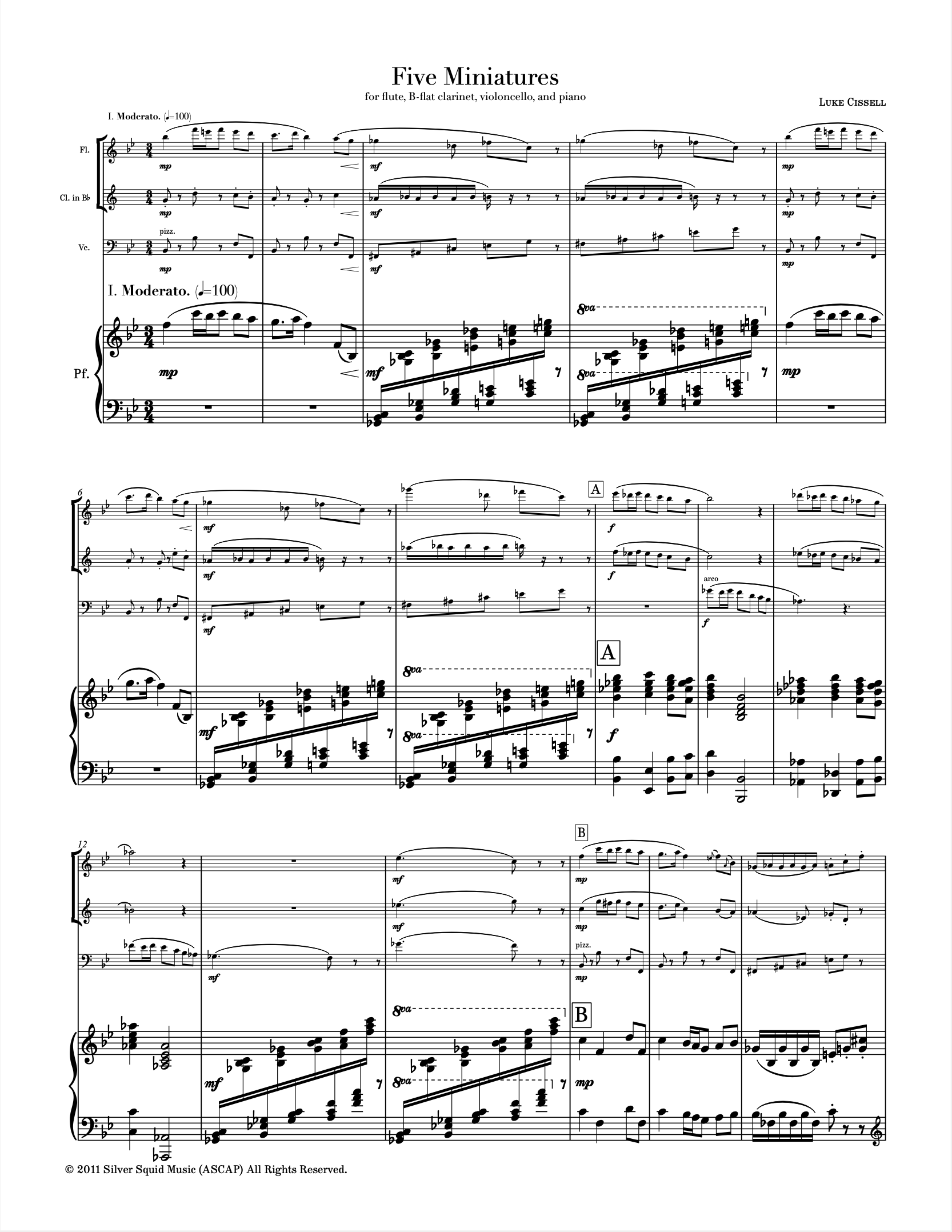 Five Miniatures (for flute, clarinet, cello, and piano)