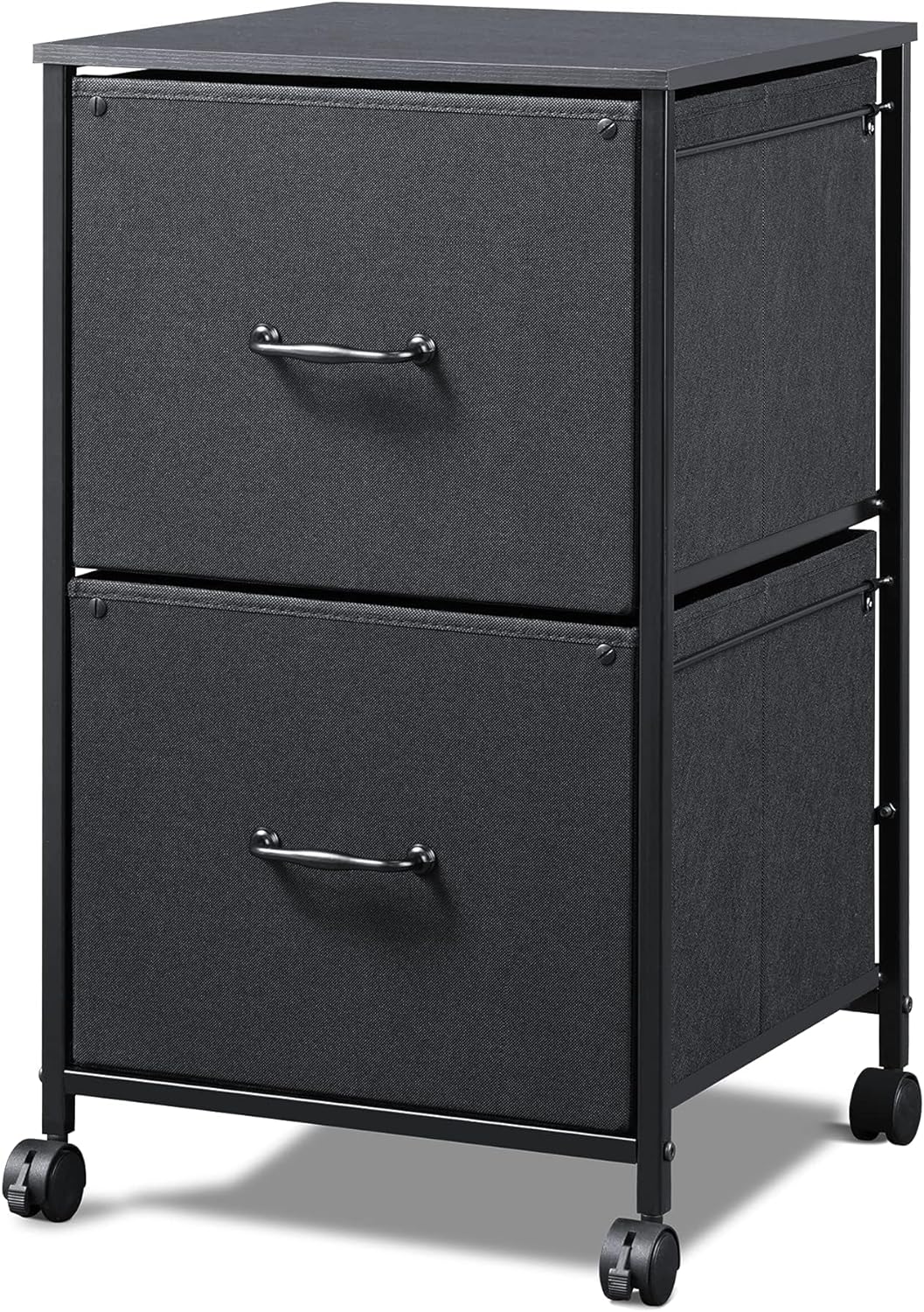 2 Drawer Mobile File Cabinet, Rolling Printer Stand, Fabric Vertical Filing Cabinet fits A4 or Letter Size for Home Office, Black