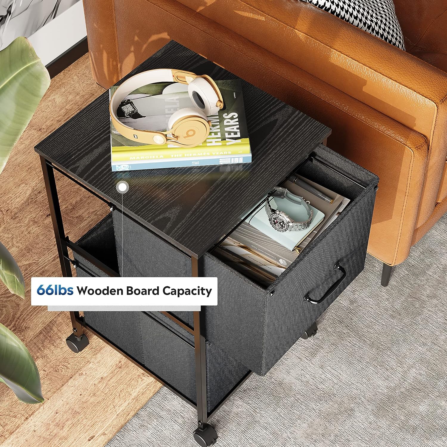2 Drawer Mobile File Cabinet, Rolling Printer Stand, Fabric Vertical Filing Cabinet fits A4 or Letter Size for Home Office, Black