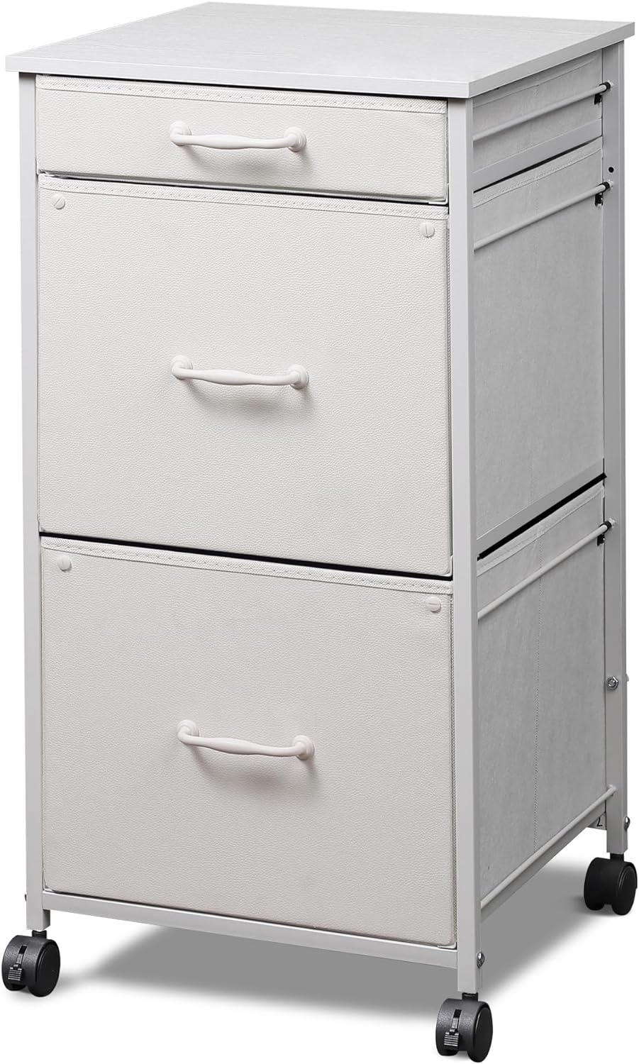 Mobile File Cabinet, Dresser for Bedroom with 3 Drawers, Printer Stand with Fabric Drawers, Vertical Filing Cabinet fits A4 or Letter Size for Home Office, White