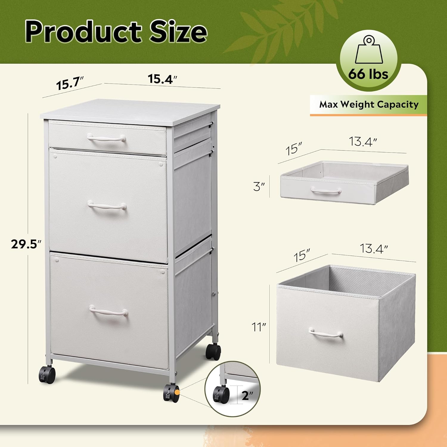 Mobile File Cabinet, Dresser for Bedroom with 3 Drawers, Printer Stand with Fabric Drawers, Vertical Filing Cabinet fits A4 or Letter Size for Home Office, White