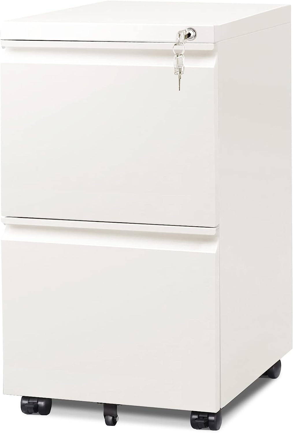 2-Drawer Mobile File Cabinet with Lock, Commercial Vertical Cabinet, White