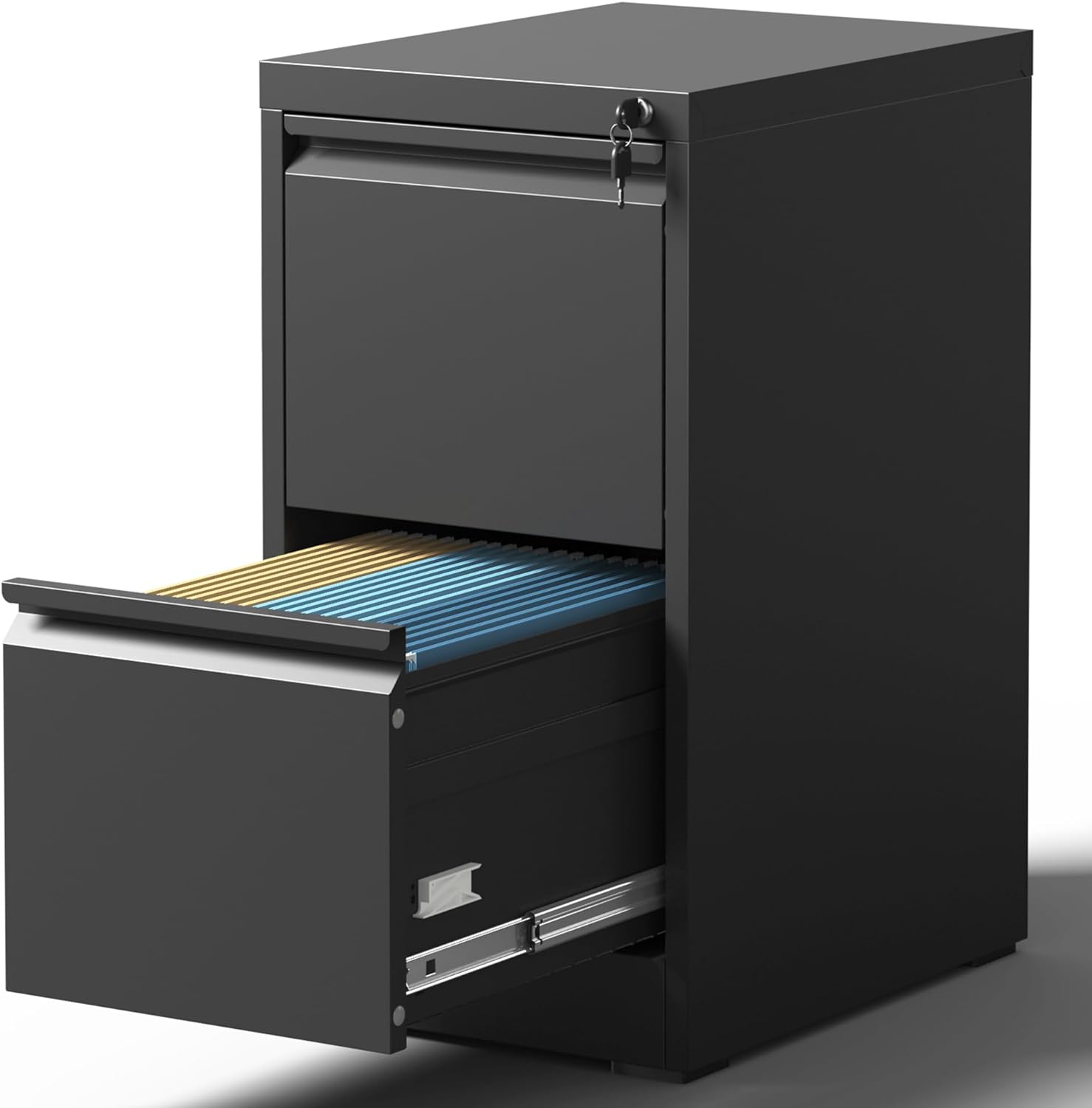 2 Drawer File Cabinet with Lock, Metal Vertical Filing Cabinets for Home Office, Steel Storage Cabinet for Hanging LegalLetter Size Files, Assembly Required (Black)