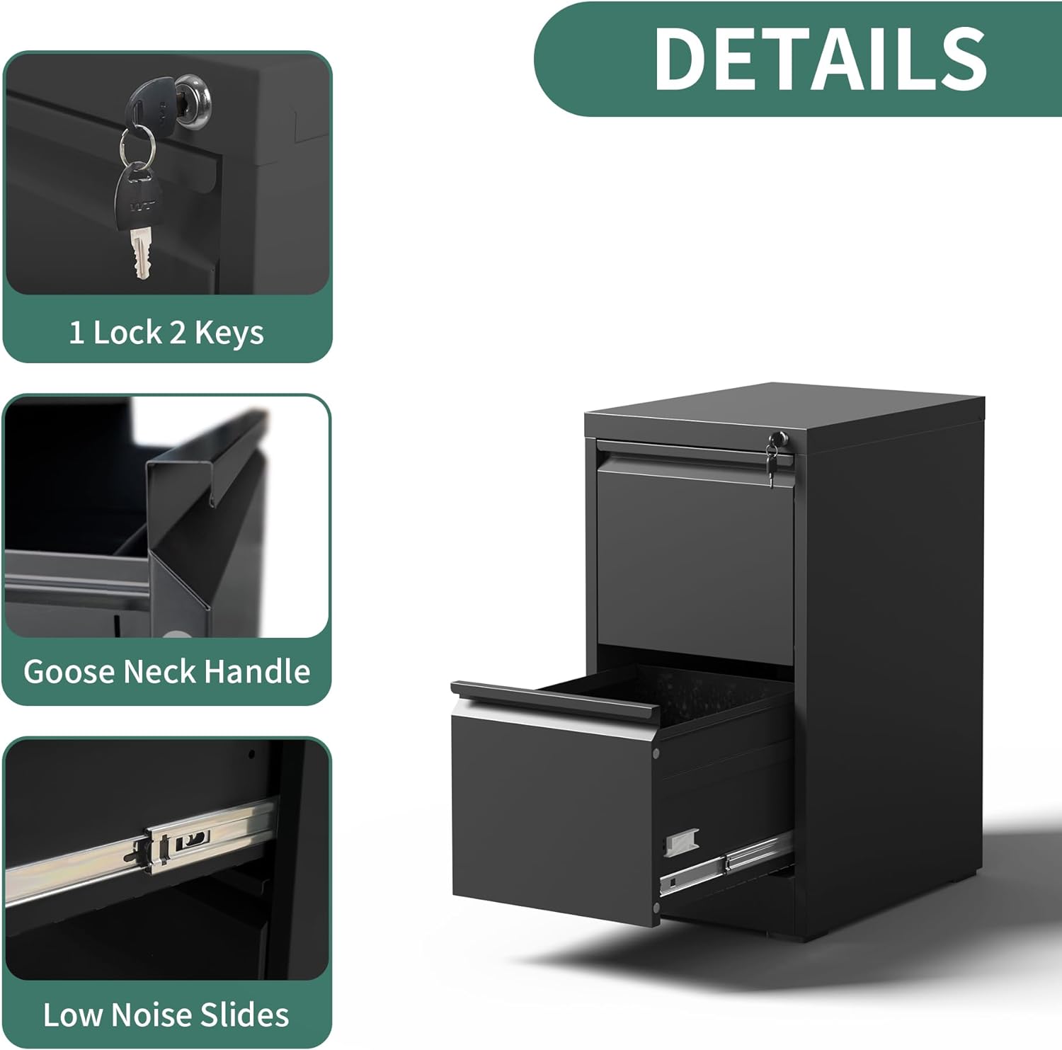 2 Drawer File Cabinet with Lock, Metal Vertical Filing Cabinets for Home Office, Steel Storage Cabinet for Hanging LegalLetter Size Files, Assembly Required (Black)