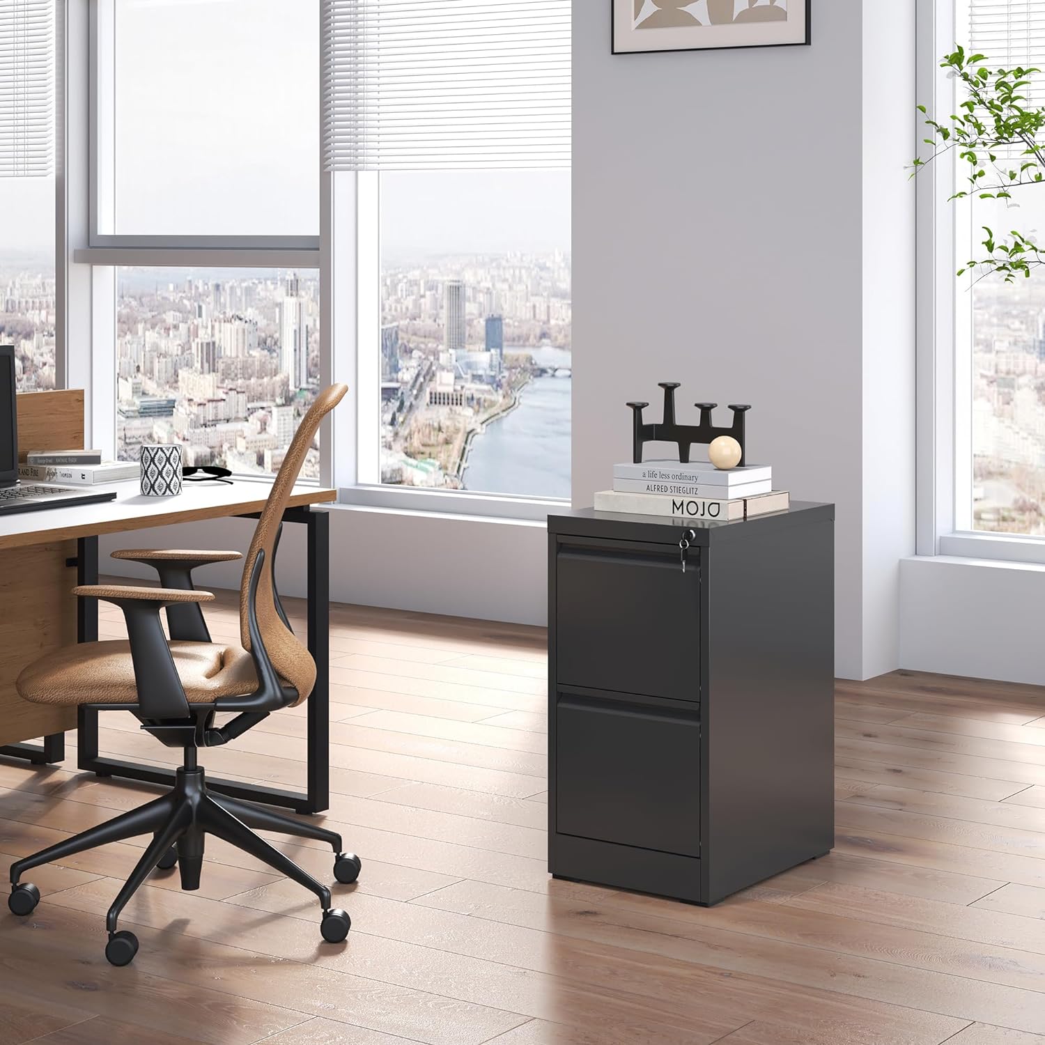 2 Drawer File Cabinet with Lock, Metal Vertical Filing Cabinets for Home Office, Steel Storage Cabinet for Hanging LegalLetter Size Files, Assembly Required (Black)