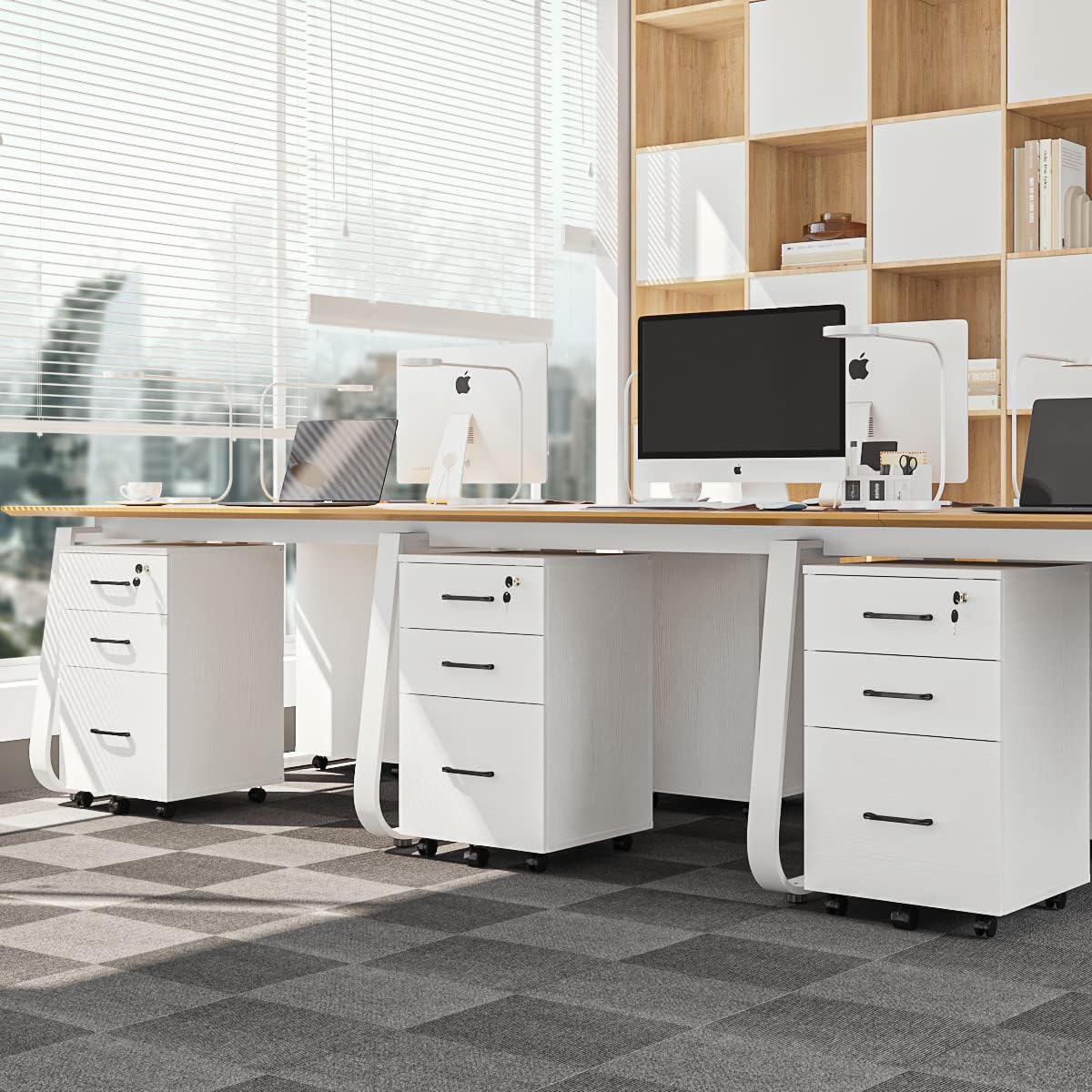 3 Drawer Wood Mobile File Cabinet, Under Desk Storage Drawers Small File Cabinet for Home Office (White)