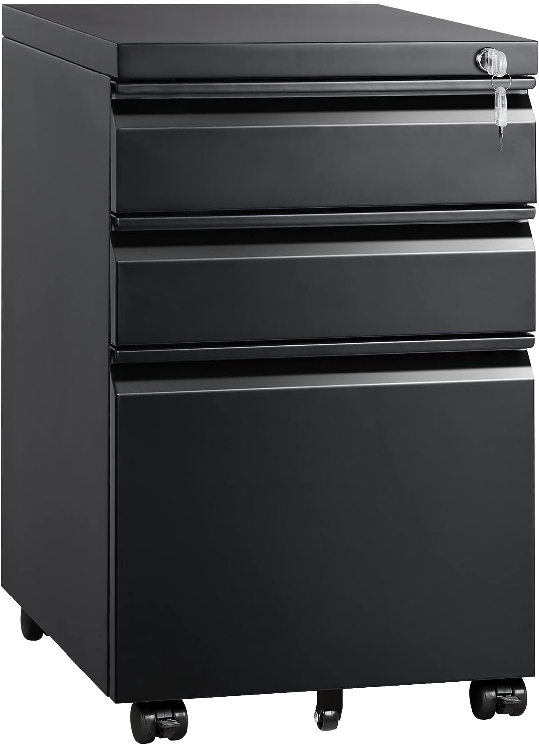 3 Drawer Mobile File Cabinet with Lock, Under Desk Metal Filing Cabinet for Legal/Letter/A4 File, Fully Assembled Except Wheels, Black
