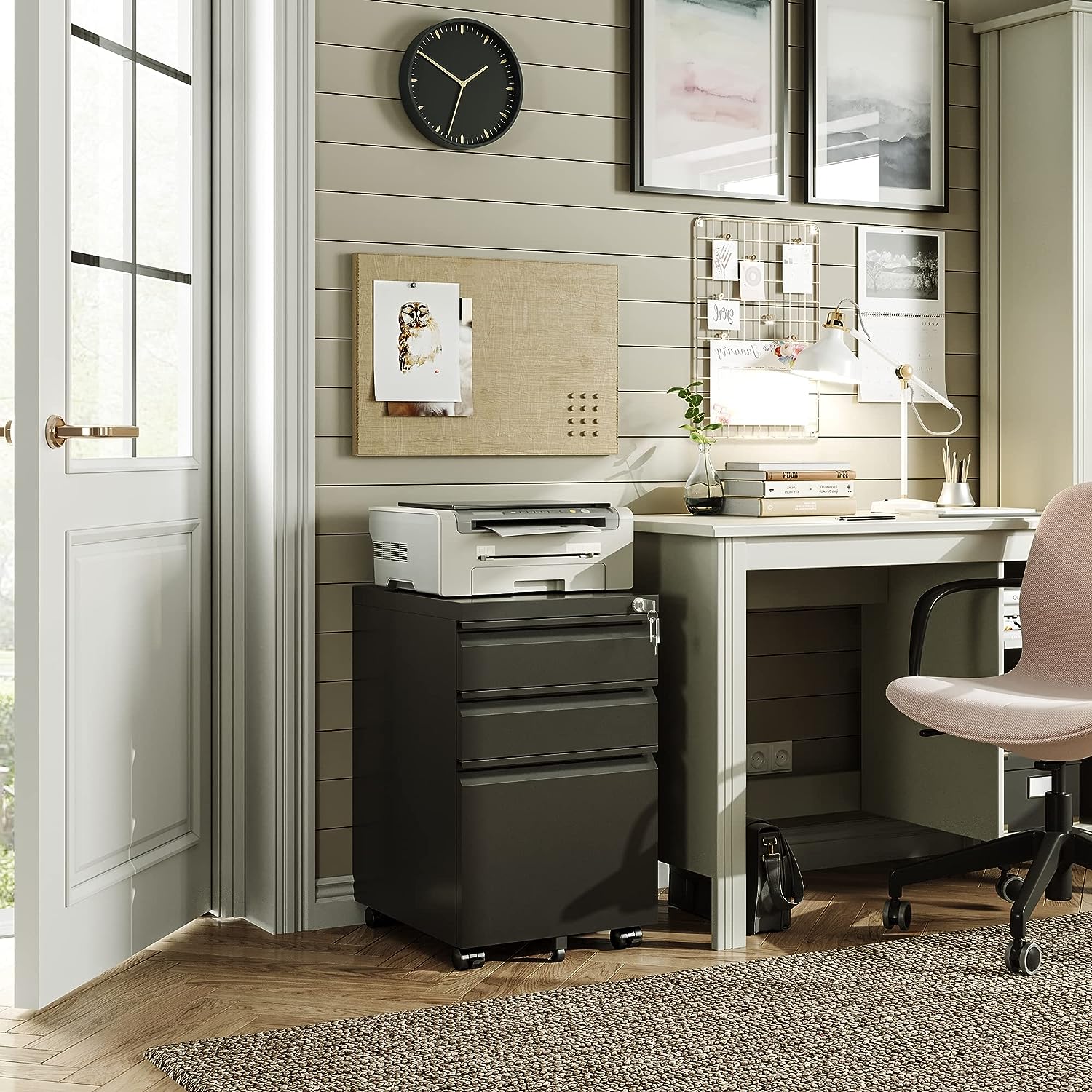 3 Drawer Mobile File Cabinet with Lock, Under Desk Metal Filing Cabinet for Legal/Letter/A4 File, Fully Assembled Except Wheels, Black