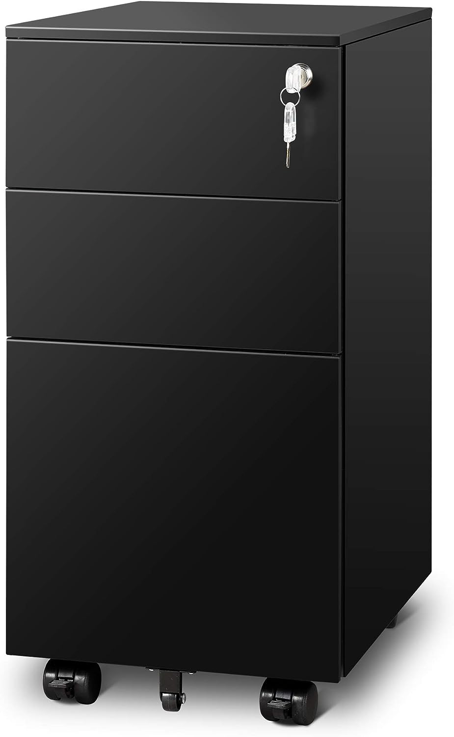 3 Drawer Vertical File Cabinet, Mobile Filing Cabinet with Slim Width for Home Office, Black