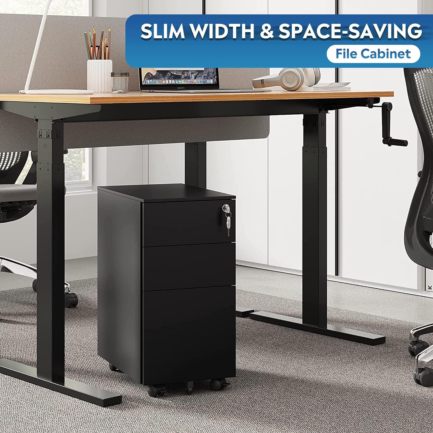 3 Drawer Vertical File Cabinet, Mobile Filing Cabinet with Slim Width for Home Office, Black