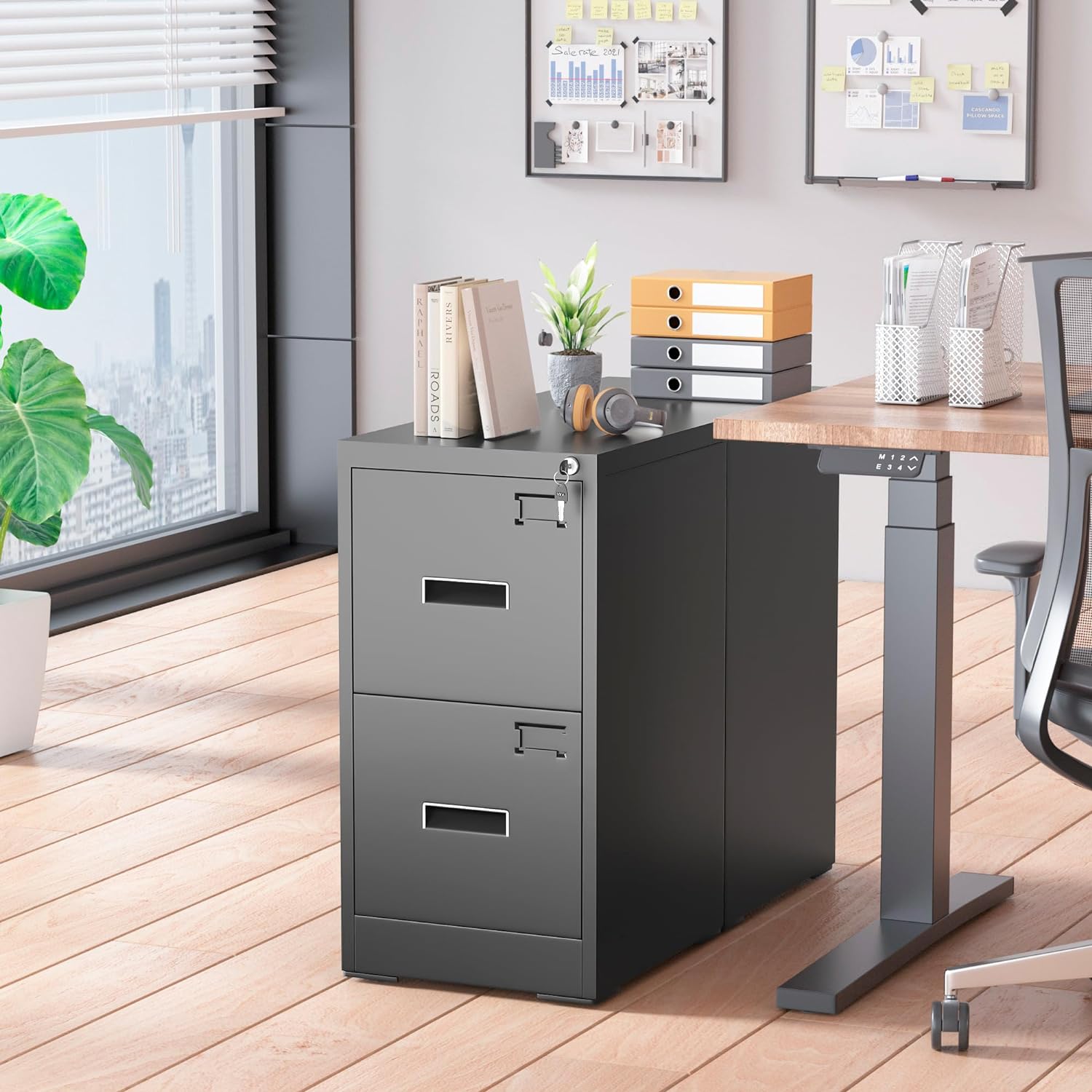 18" D File Cabinet, 2 Drawer Vertical File Cabinet with Lock, Locking Filing Cabinet for Home Office, Black Metal File Cabinet for Hanging Letter/Legal Folders, Easy Assemble