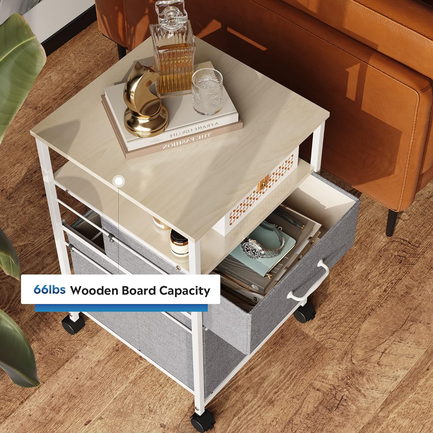 2 Drawer Mobile File Cabinet, Rolling Printer Stand with Open Storage Shelf, Fabric Vertical Filing Cabinet fits A4 or Letter Size for Home Office, Light Grey