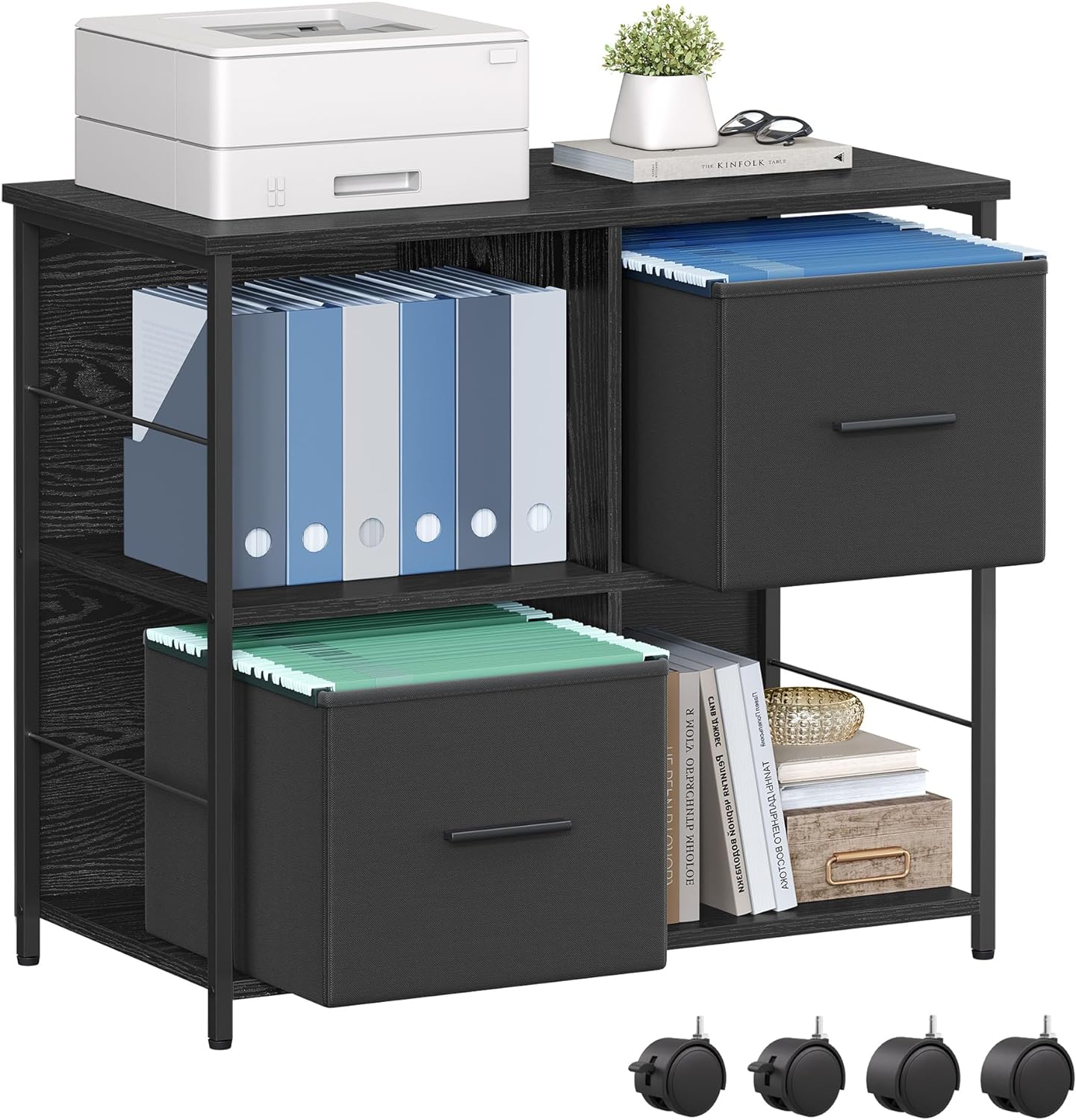 File Cabinet with 2 Drawers, Bookcase, Cube Storage Shelf, Printer Stand, for A4, Letter-Size Files, Hanging File Folders, Home Office, Ebony Black UOFC057B56