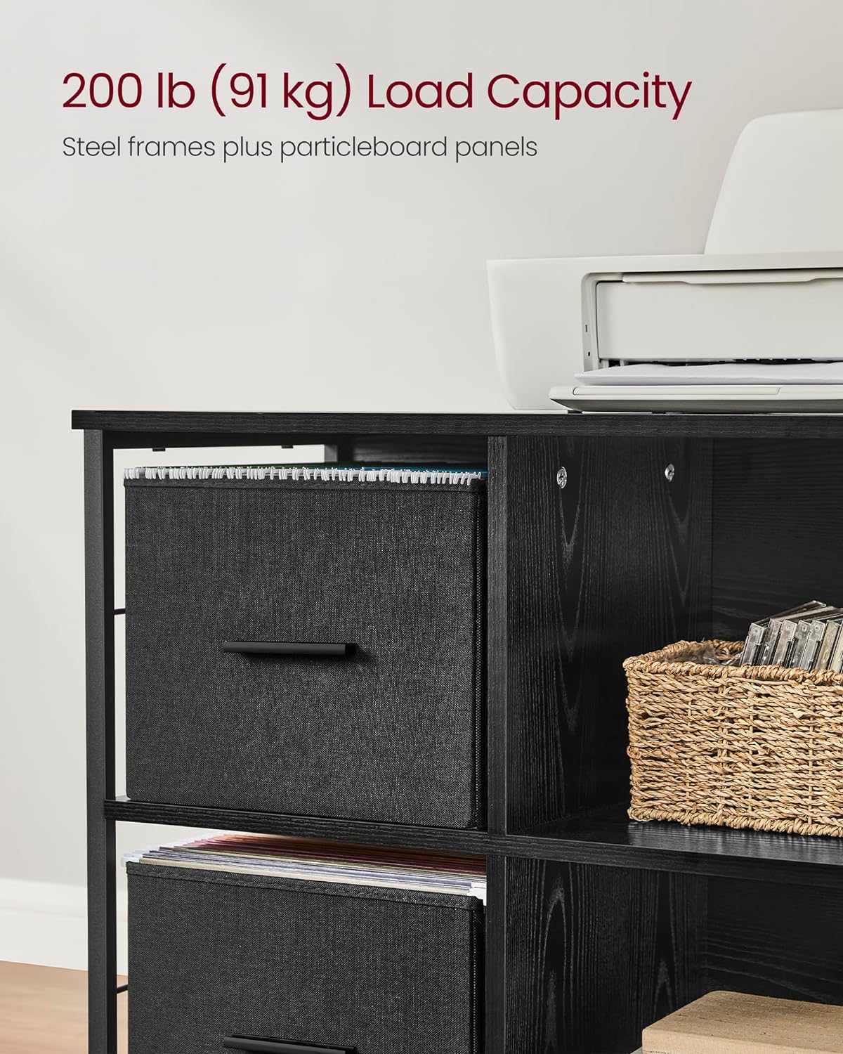File Cabinet with 2 Drawers, Bookcase, Cube Storage Shelf, Printer Stand, for A4, Letter-Size Files, Hanging File Folders, Home Office, Ebony Black UOFC057B56