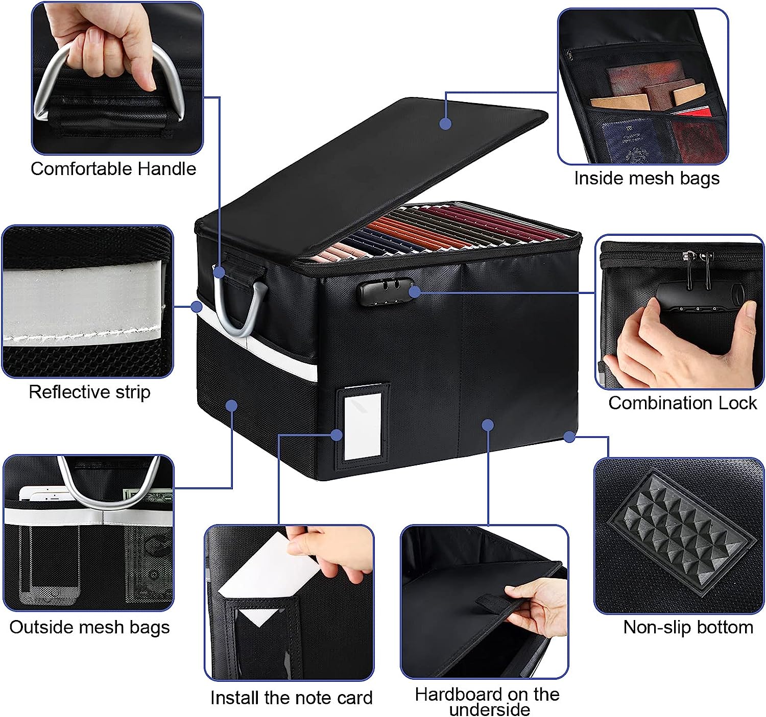 Document File Organizer Box, Fireproof Storage Filing Cabinet Box with Lock, Portable Office Safe Box for Hanging Letter/Legal Folder 16.1 x 12.9 x 11 inch