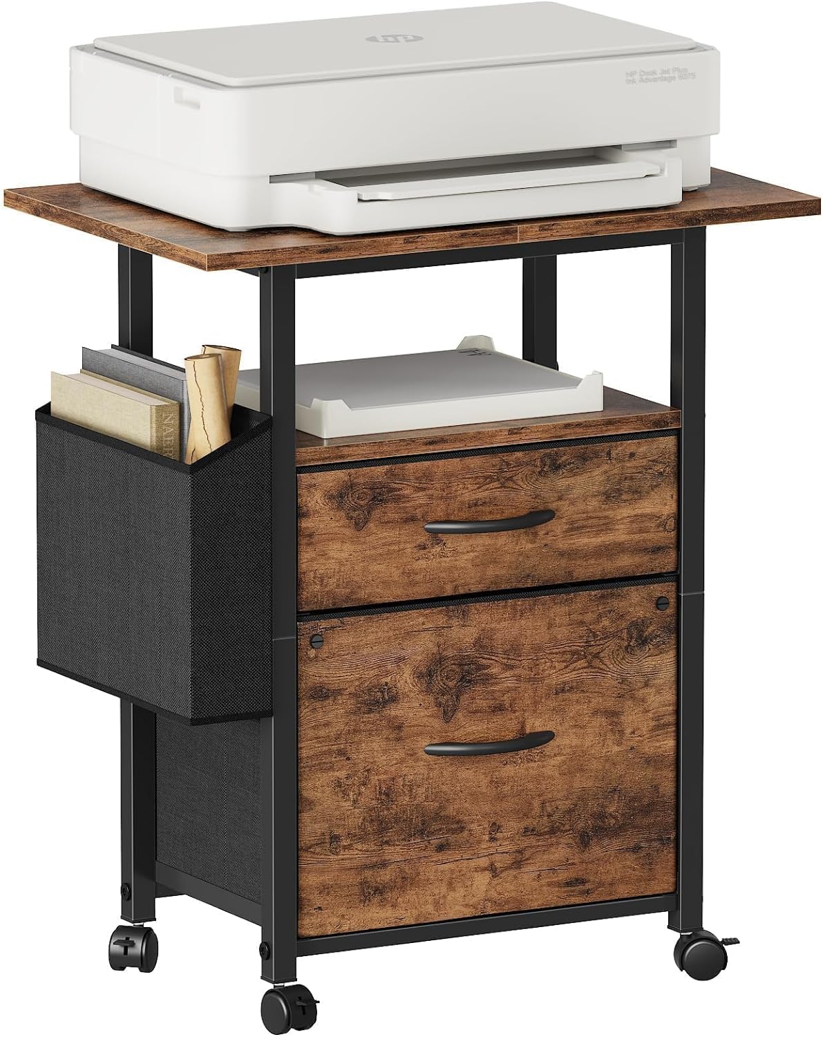 2 Drawer File Cabinet with 23.6'' Extended Tabletop, Mobile Filing Cabinet, Fits A4-Size, Rolling Vertical File Cabinet with Storage Bag, Fabric Drawer, Home Office, Rustic Brown