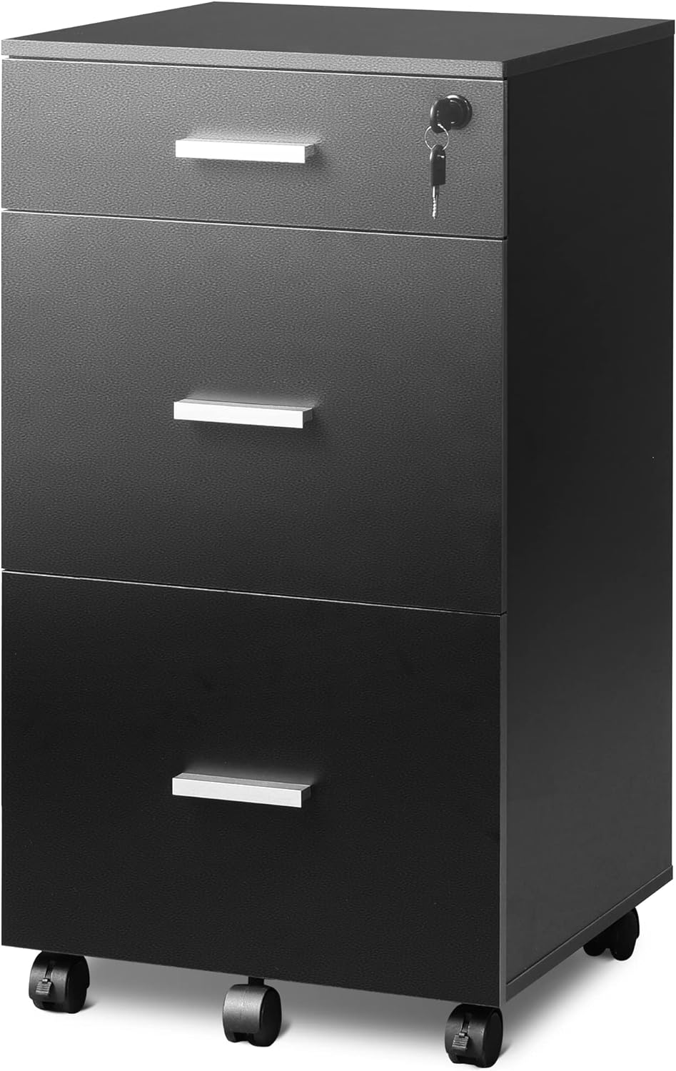 3 Drawer Rolling File Cabinet with Lock, Wood Filing Cabinet fits Letter / A4 Size for Home Office, Black