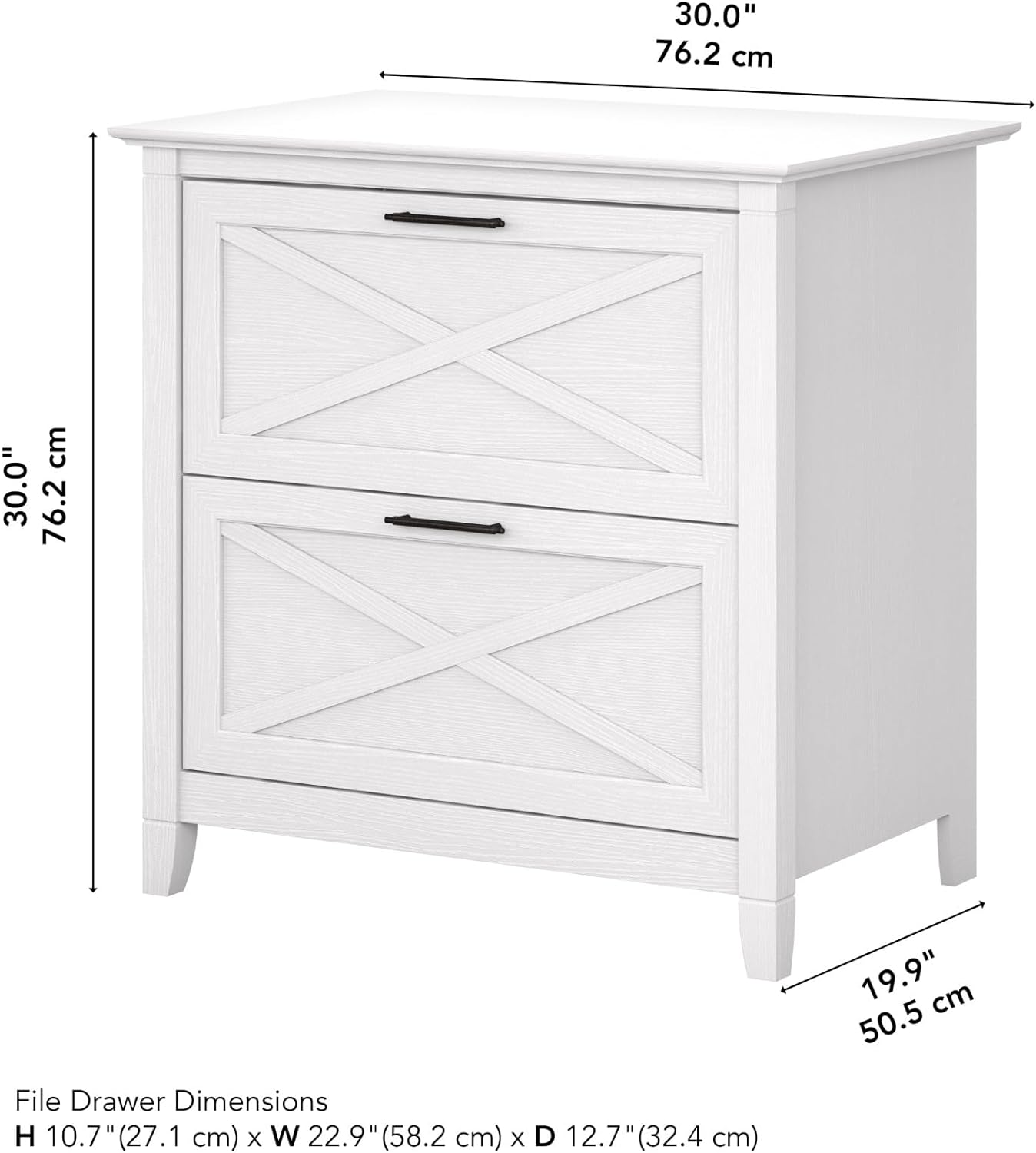 Key West 2 Lateral File Cabinet | Document Storage for Home Office | Accent Chest with Drawers, 30"W x 20"D x 30"H, Pure White Oak