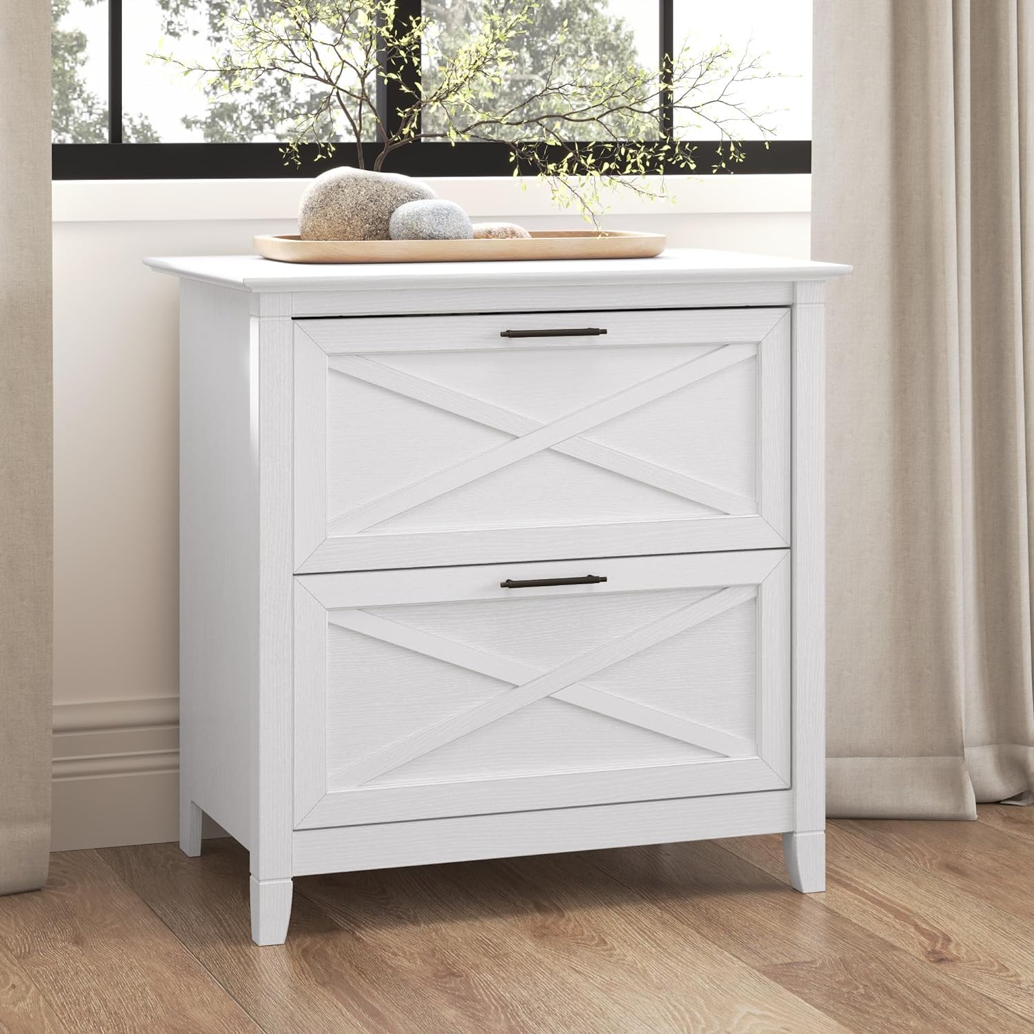 Key West 2 Lateral File Cabinet | Document Storage for Home Office | Accent Chest with Drawers, 30"W x 20"D x 30"H, Pure White Oak